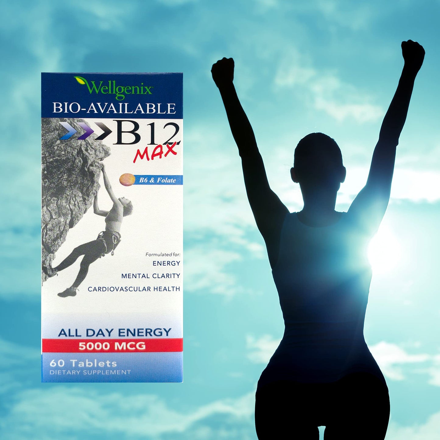 Tabletas sublinguales Wellgenix vitamina b12 para energía rápida