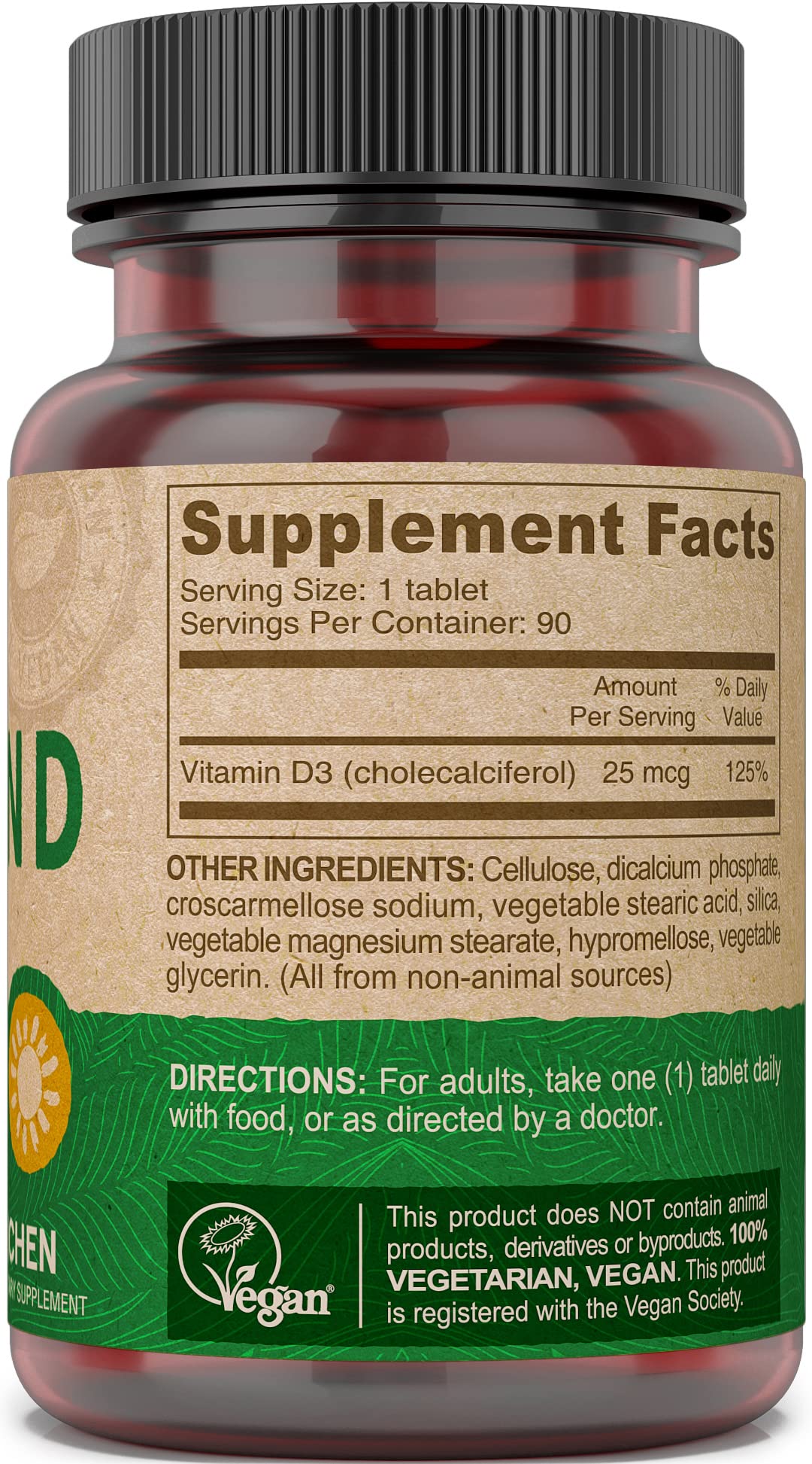 Tabletas de suplemento vegano vitamina D3 DEVA para ingestión diaria