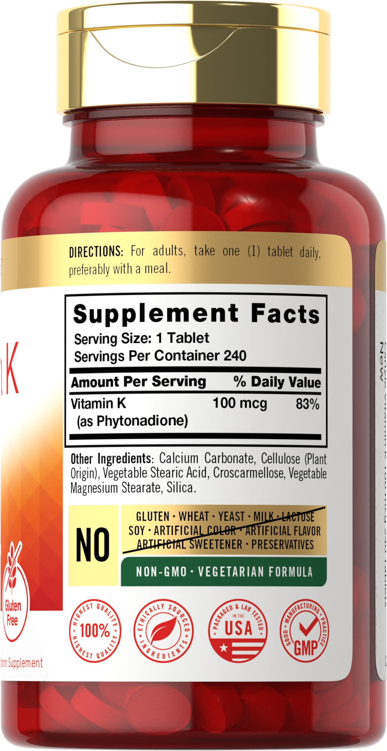Tabletas de suplemento vitamina K Carlyle 100 mcg