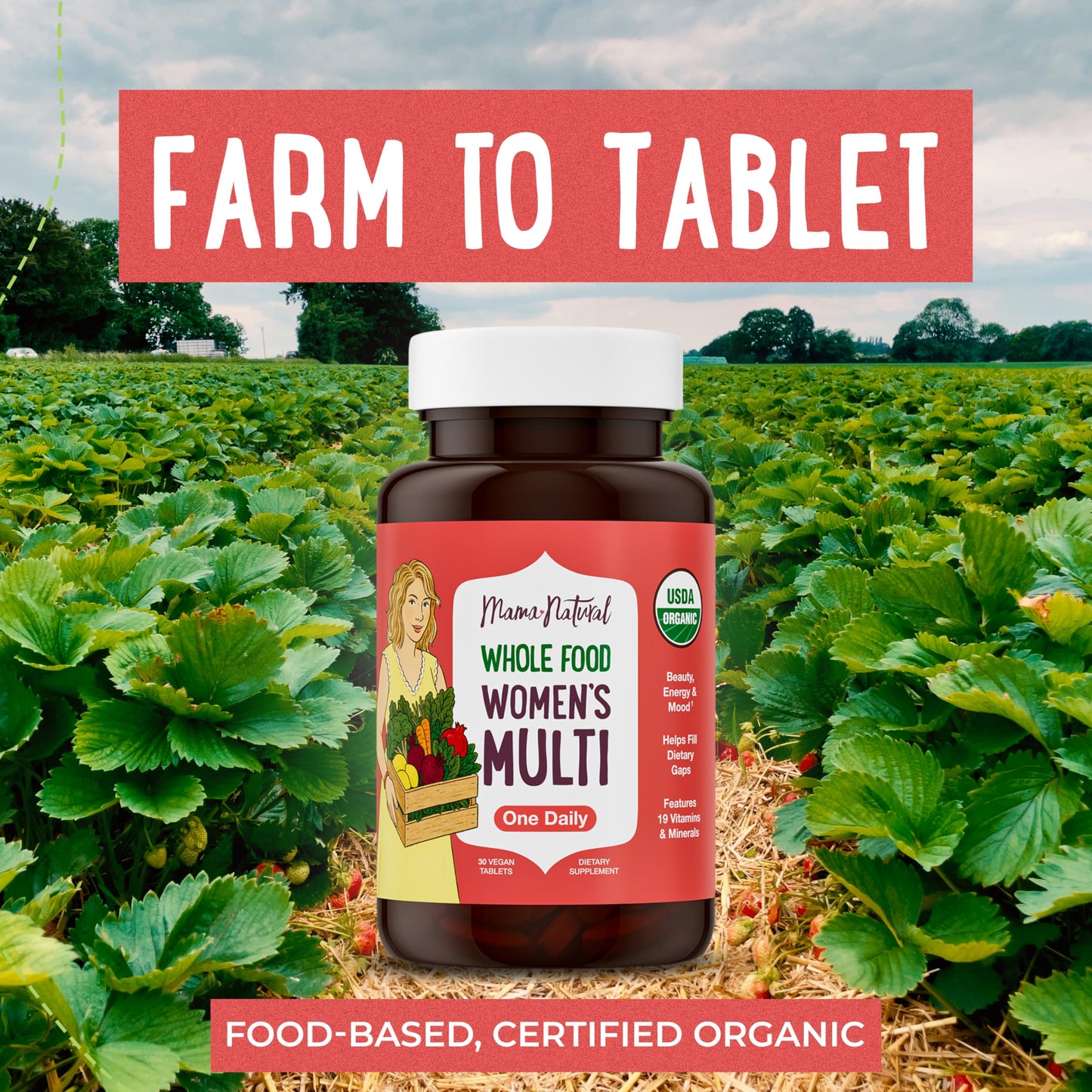 Tabletas veganas multivitamínico Mama Natural para salud femenina