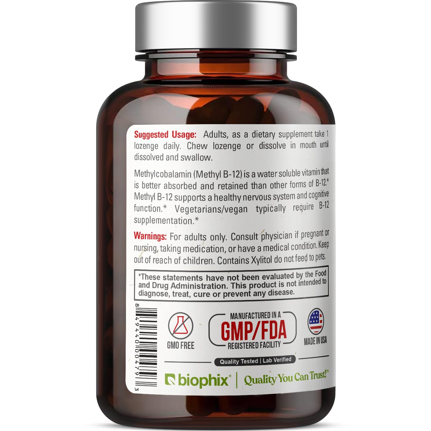 Tabletas veganas biophix Metil B12 10000 mcg sabor cereza