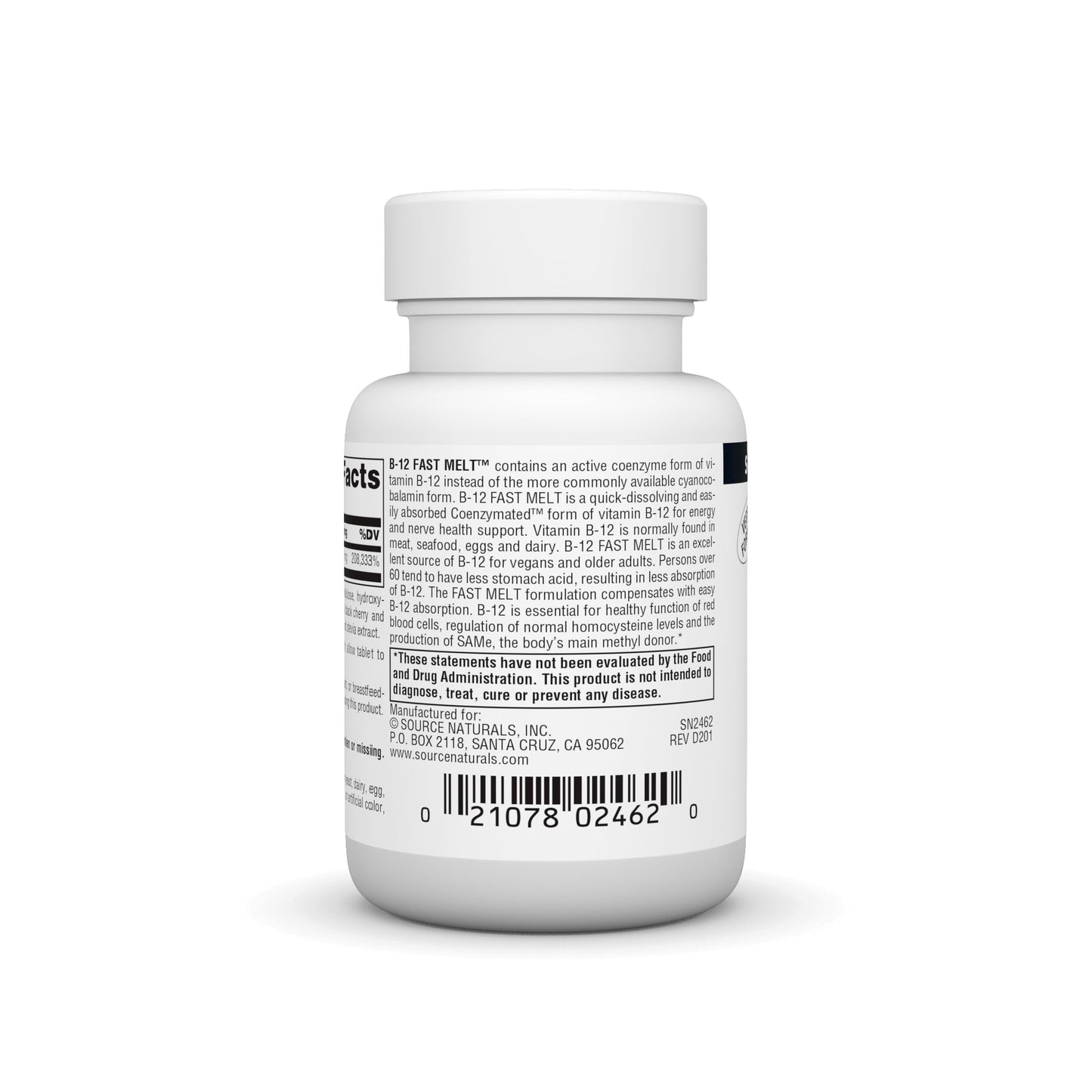 Tabletas veganas disolución rápida vitamina B-12 Source Naturals