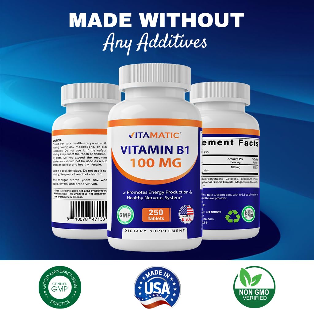 Tabletas vegetarianas Vitamatic Vitamina B1 para función nerviosa