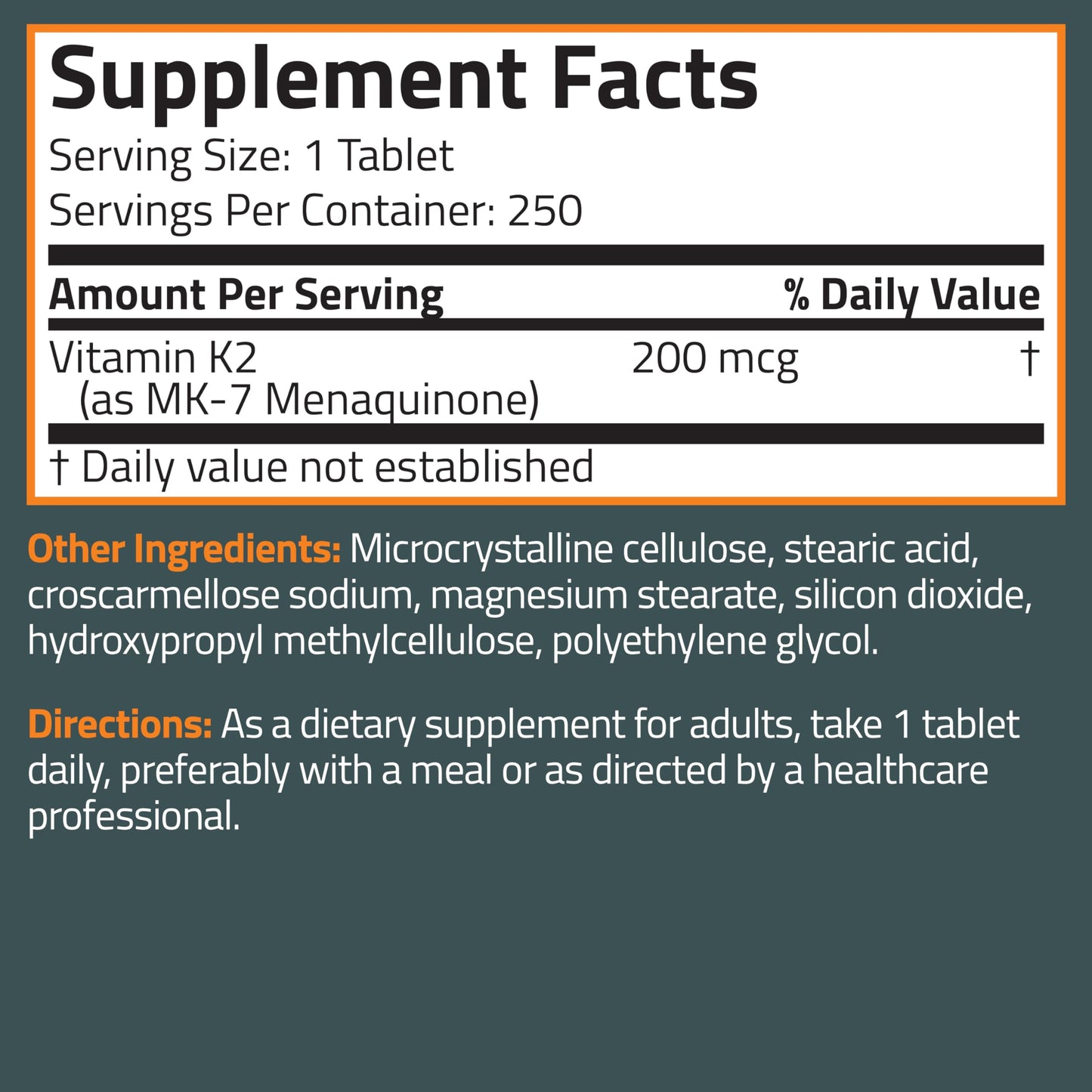 Tabletas vegetarianas vitamina k2 bronson