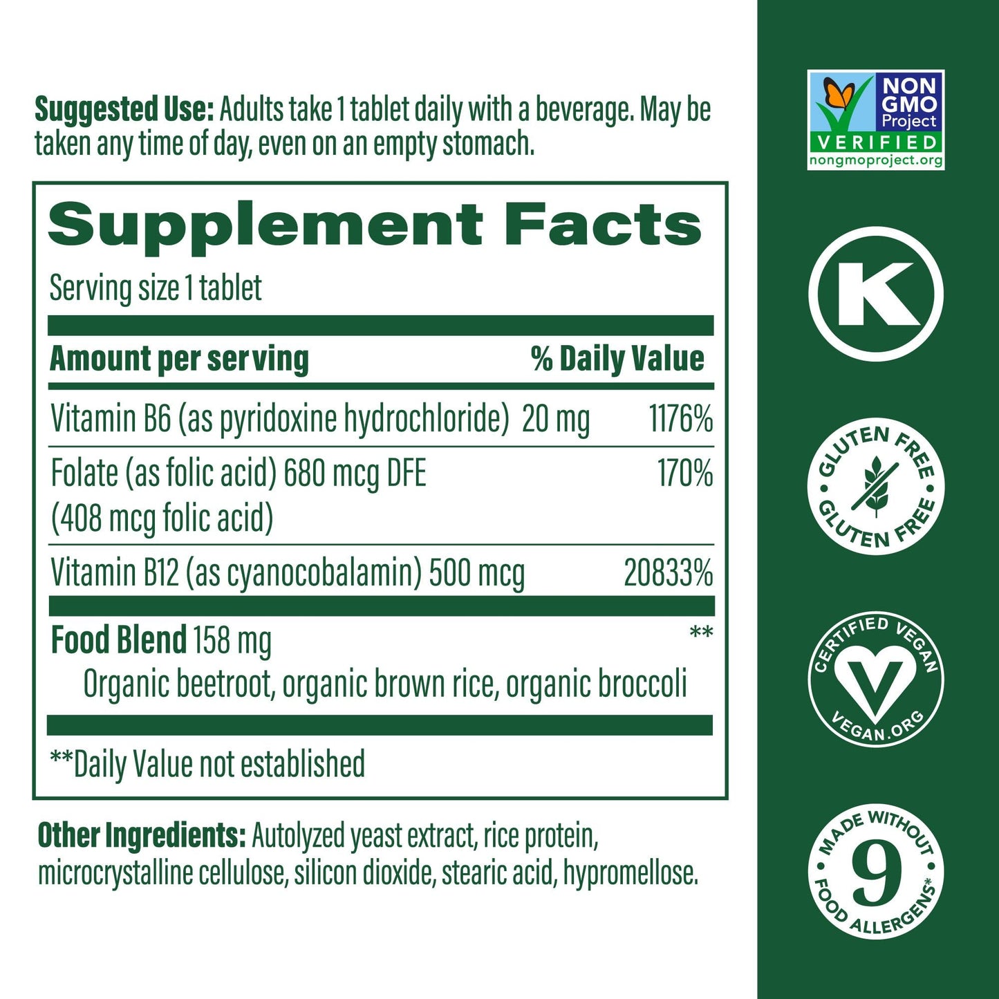 Tabletas vitamin b12 vegana megafood con acido folico