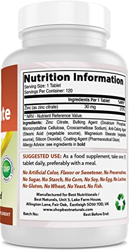 Tabletas vitamina A y zinc citrato Best Naturals