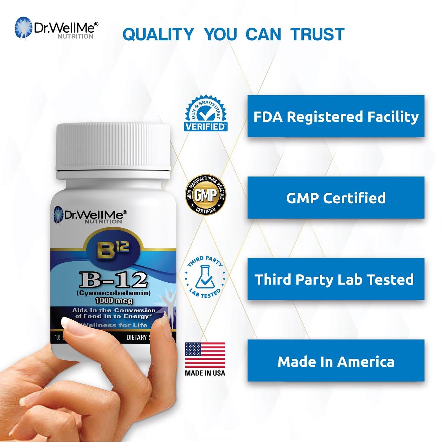 Tabletas vitamina B-12 Dr.WellMe 100 unidades