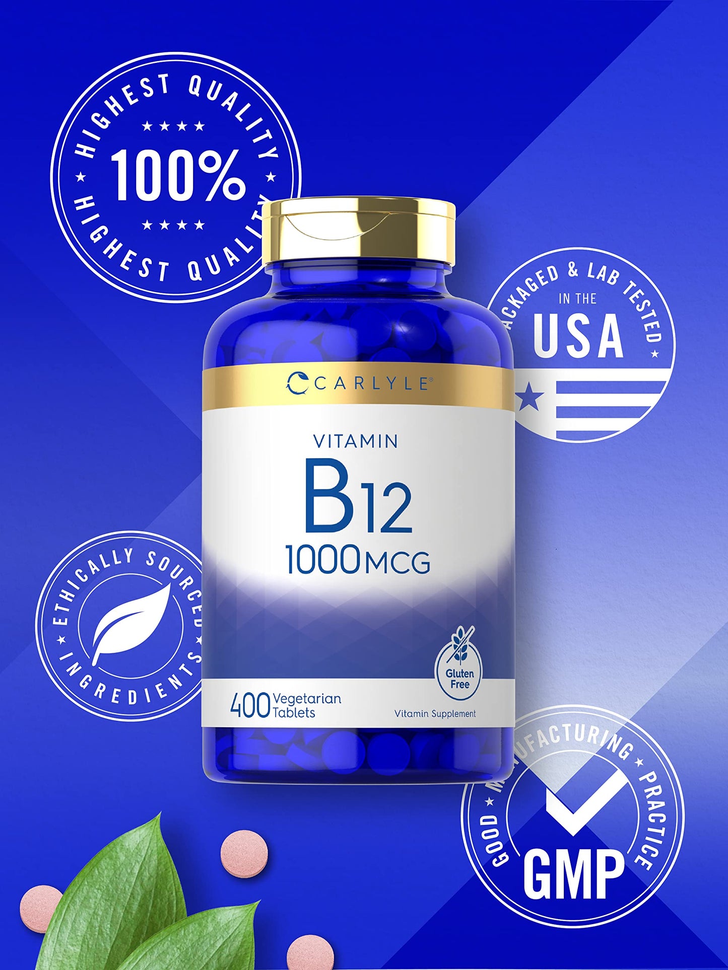 Tabletas vitamina B12 sin gluten Carlyle 400 unidades
