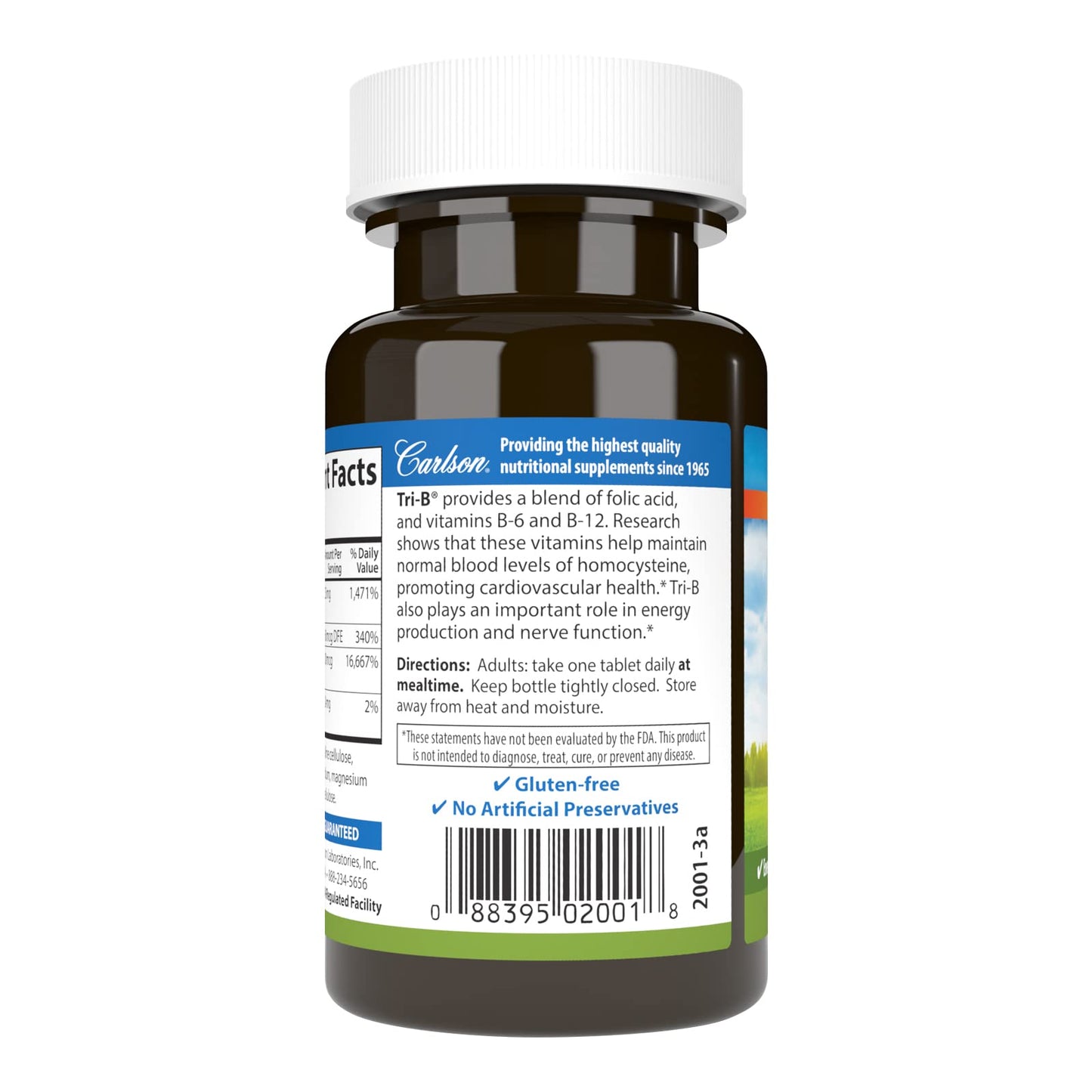 Tabletas vitamina B6 B12 y ácido fólico Carlson Tri-B
