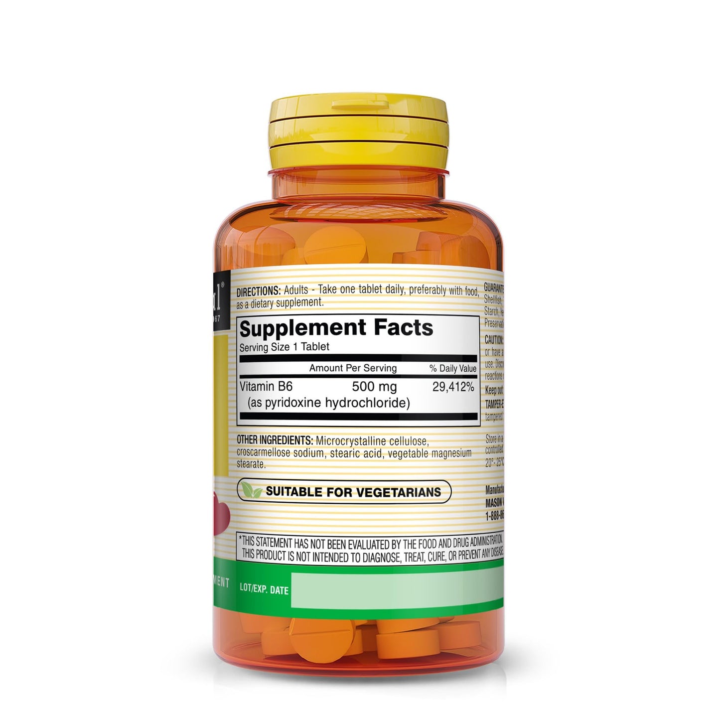 Tabletas de Vitaminas B6 Mason Natural vista cercana