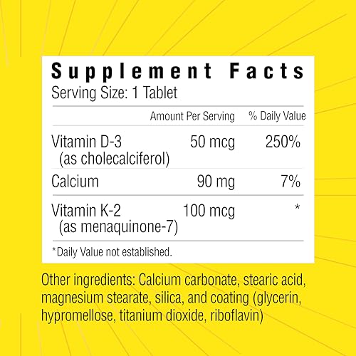 Tabletas vitamina d3 con k2 para apoyo óseo y sistema inmunológico