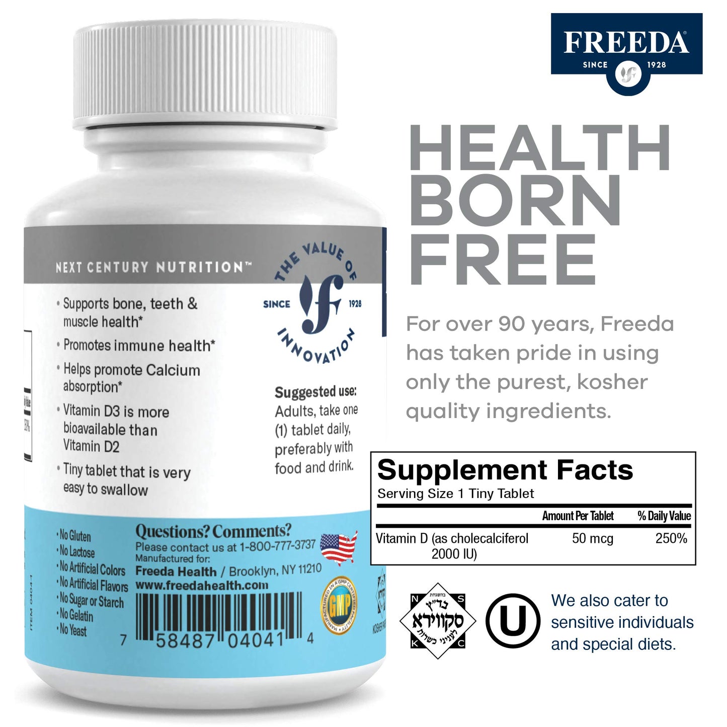 Tabletas vitamina d3 para huesos y sistema inmune FREEDA