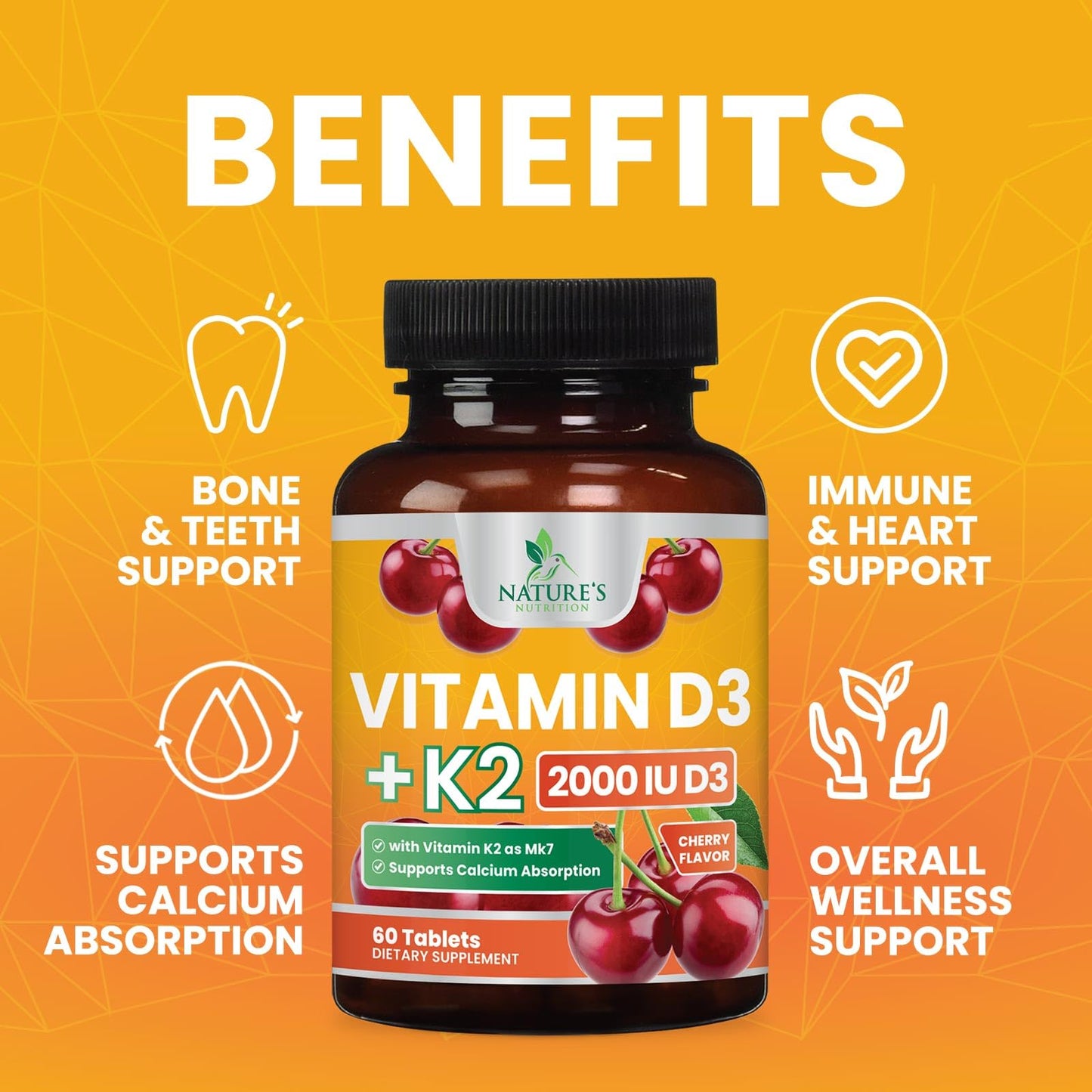 Tabletas vitamina D3 K2 sabor cereza para absorción calcio
