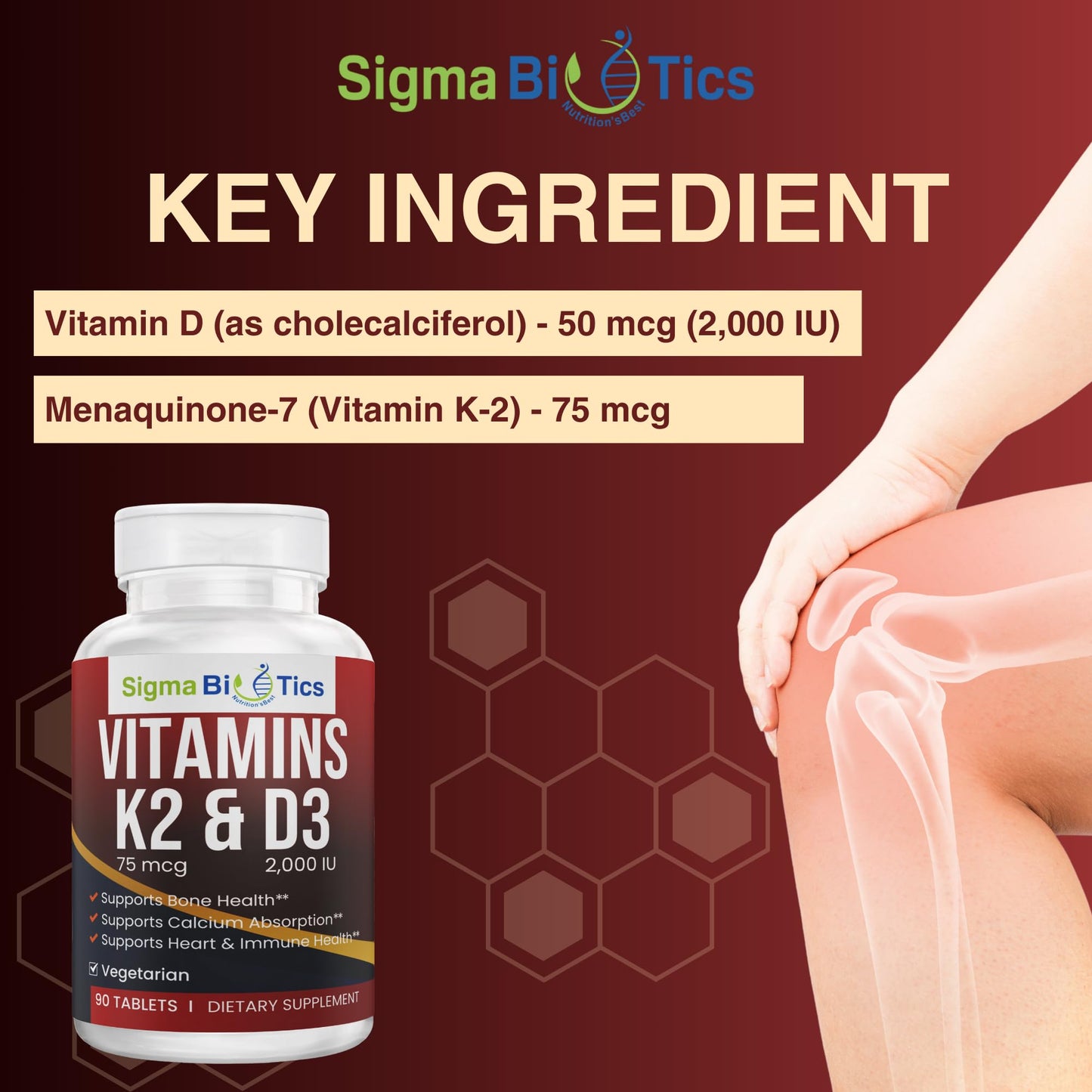 Tabletas con vitamina D3 y K2 SigmaBiotics lado