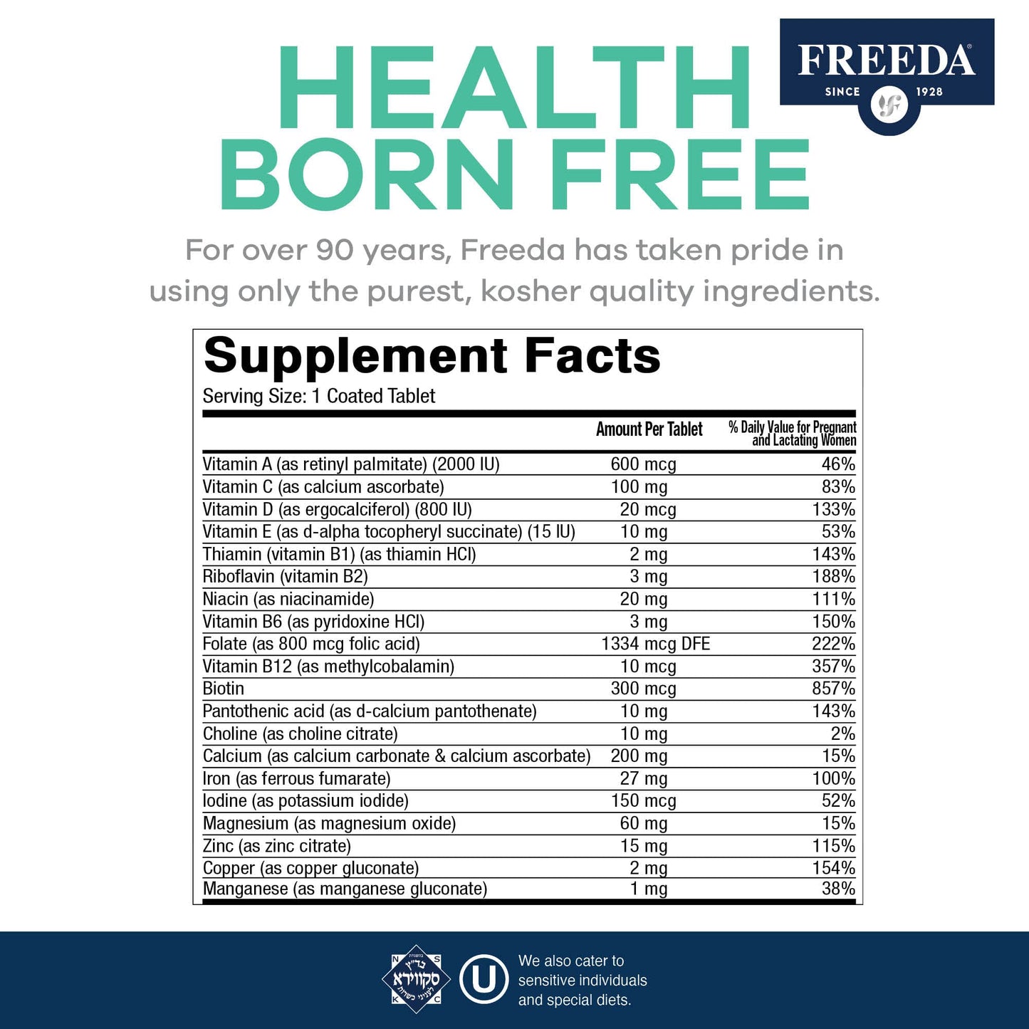 tabletas vitamina prenatal freeda kosher vista cercana