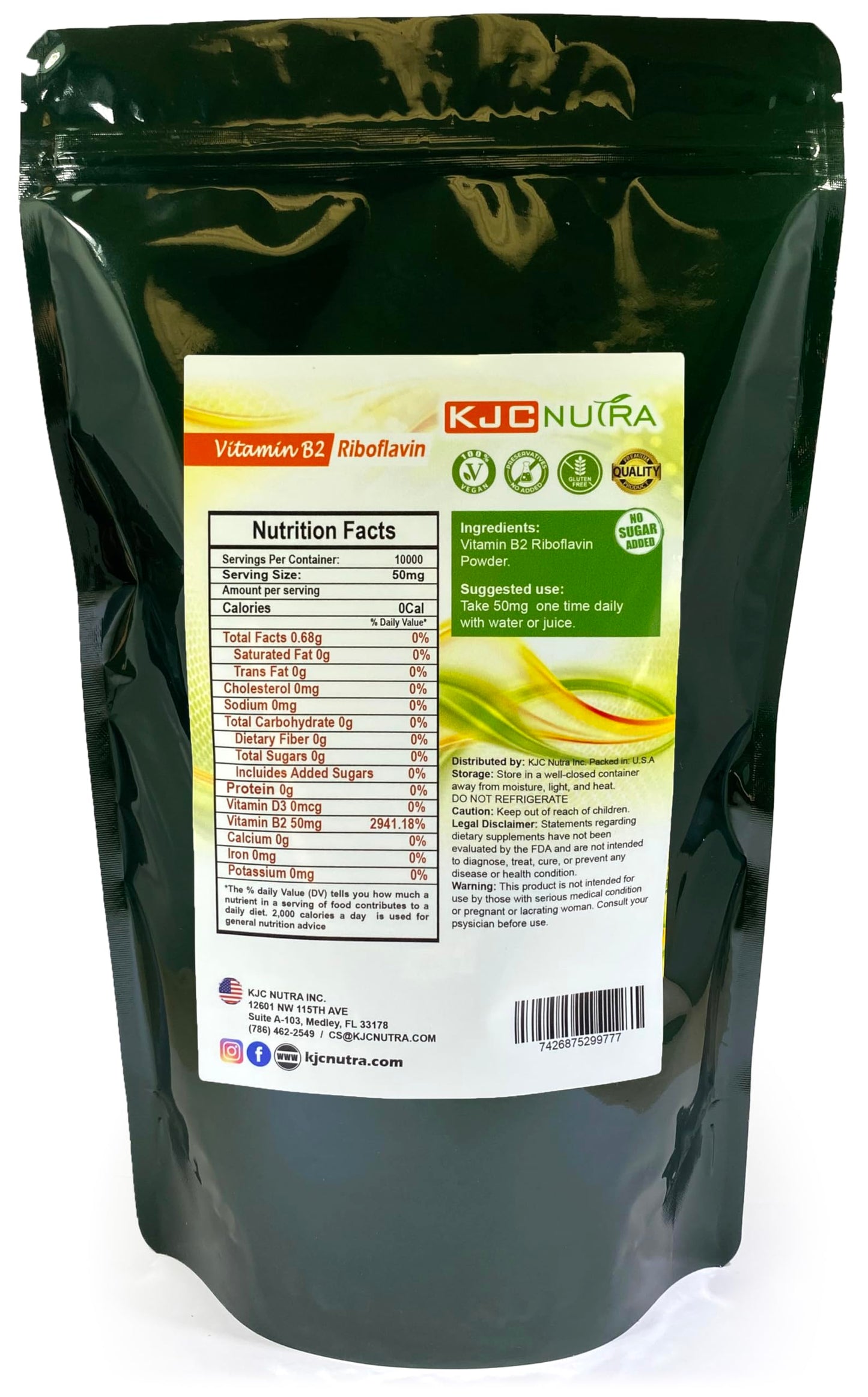 Tamaño y color polvo Vitamina B2 KJC Nutra