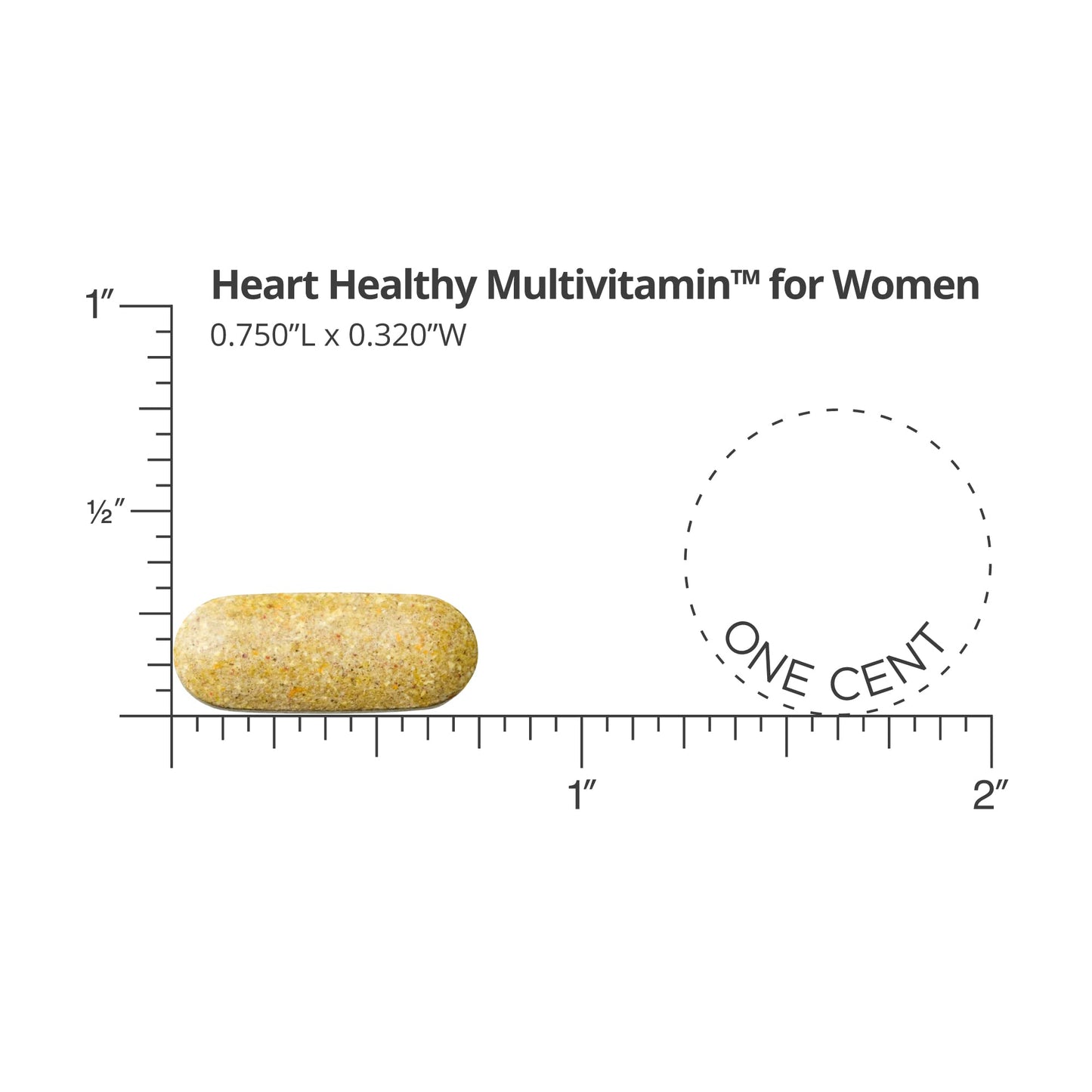Tamaño del comprimido de multivitamínico para mujeres.