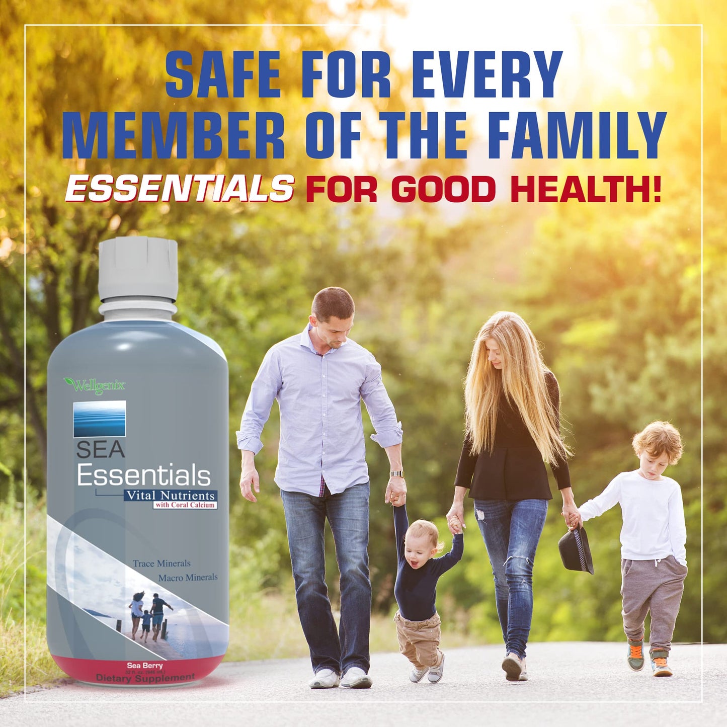 Tapa y botella de Sea Essentials vitamina líquida multivitamínica