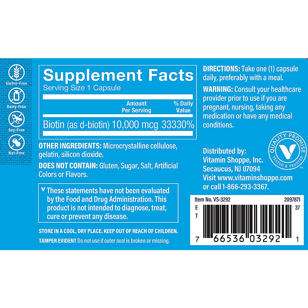 The Vitamin Shoppe Biotina cápsulas para energía y bienestar
