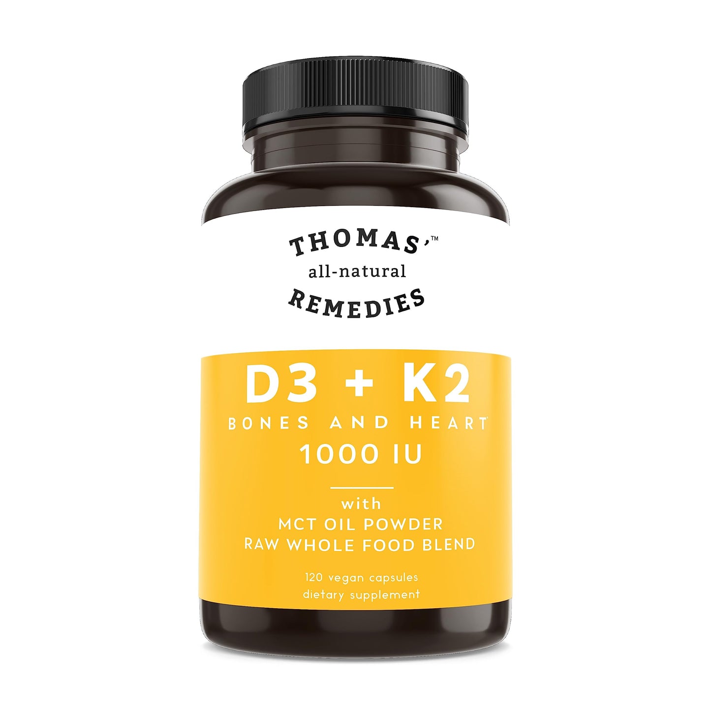 Thomas remedios naturales suplemento D3 K2 aceite mct 120 cápsulas