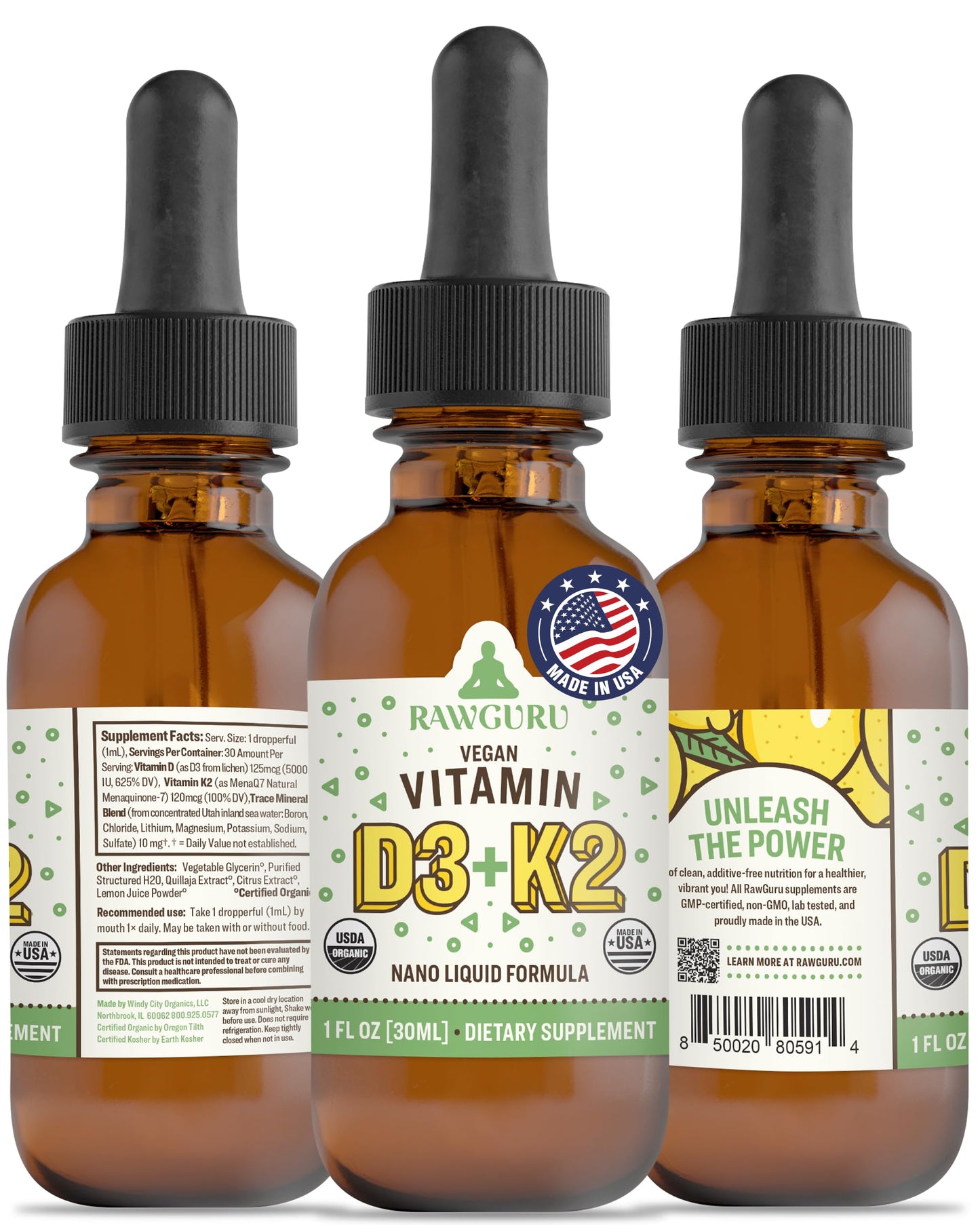 Tintura vitamina d3 y k2 orgánica vegana RawGuru 30 ml