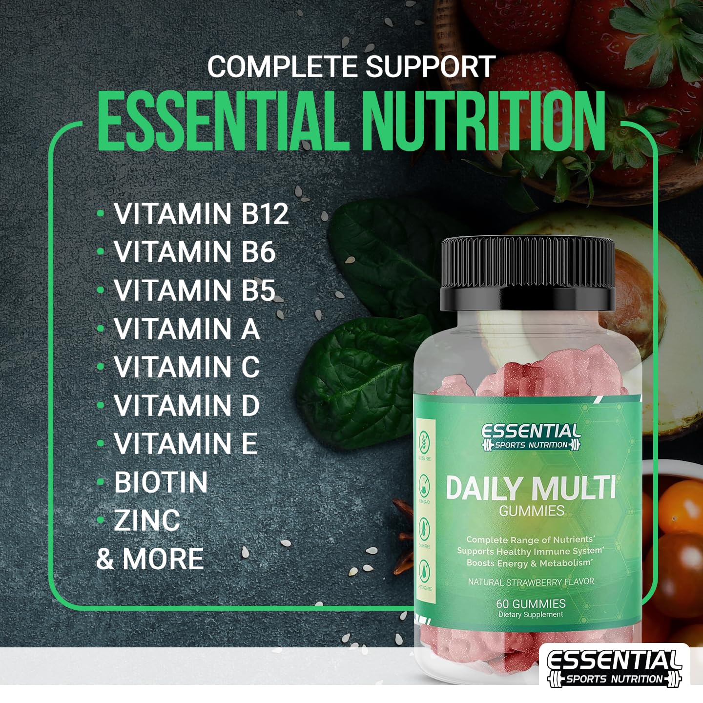 Tipos de vitaminas presentes en las gomas esenciales.