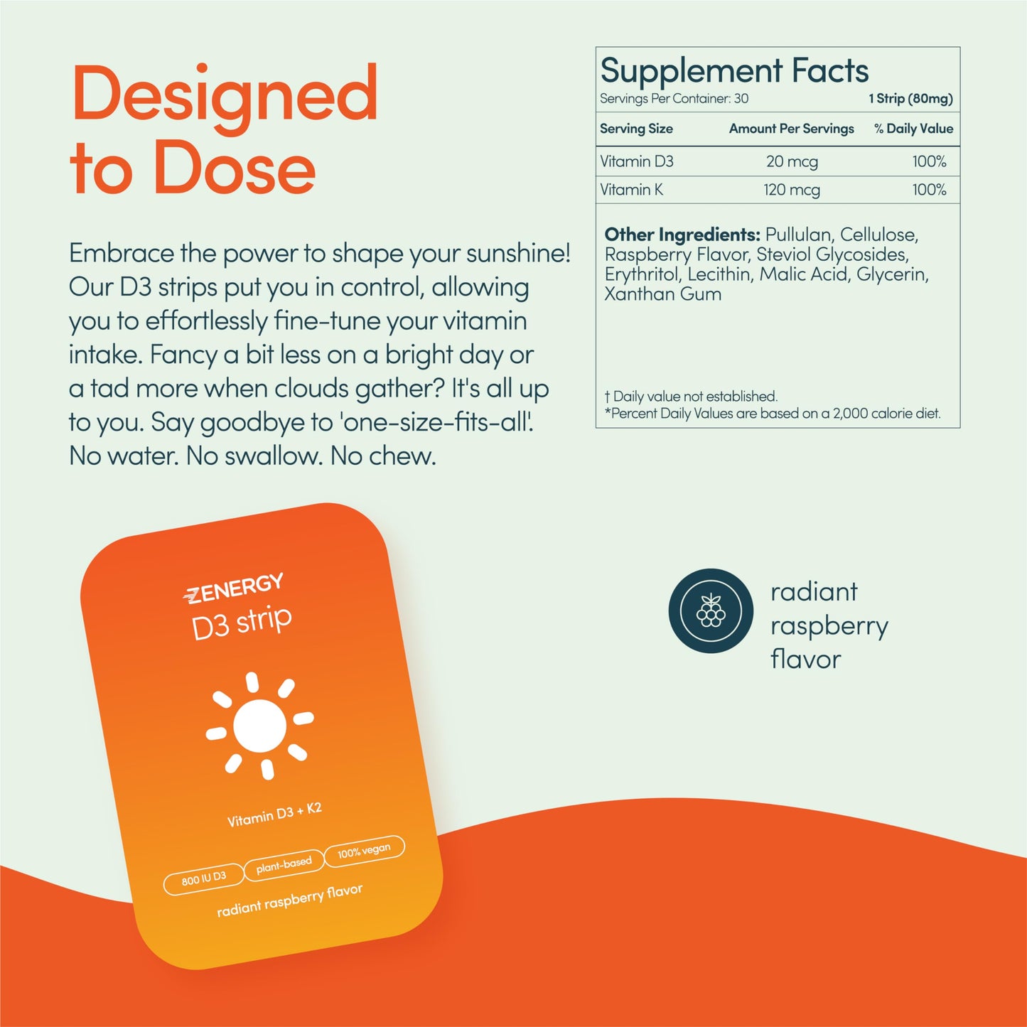 Tiras orales ZENERGY vitamina D3 y K2 sin calorías ni aspartame