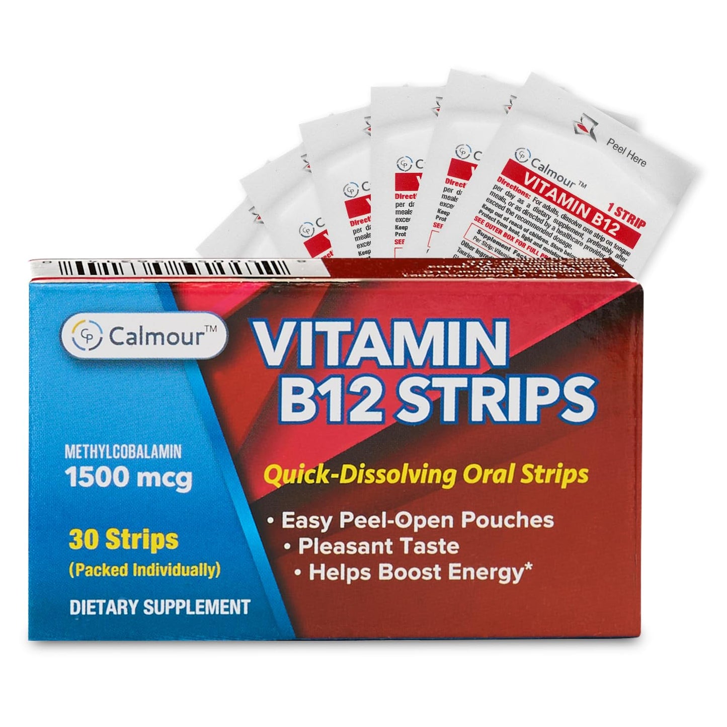 Paquete de 30 tiras orales vitamina B12 CALMOUR sabor menta