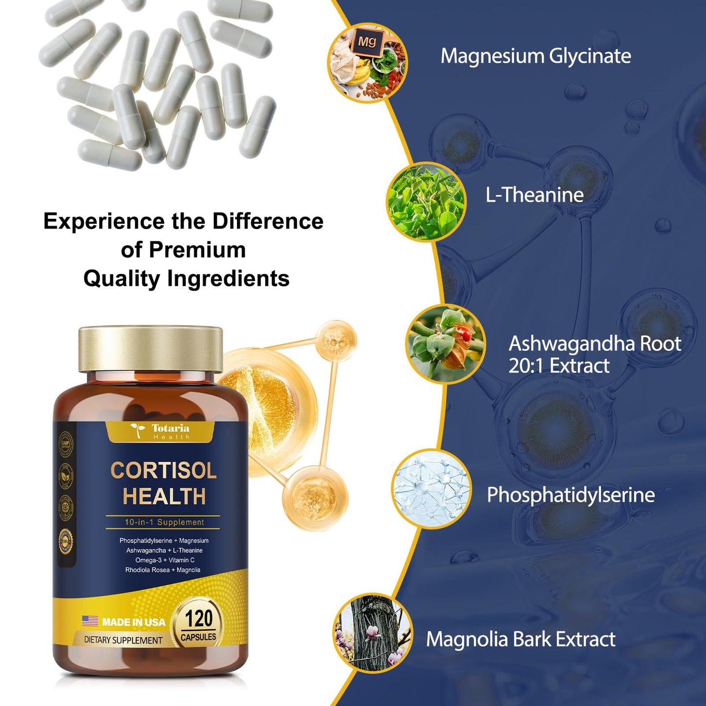 Totaria suplemento Cortisol con vitaminas y omega-3