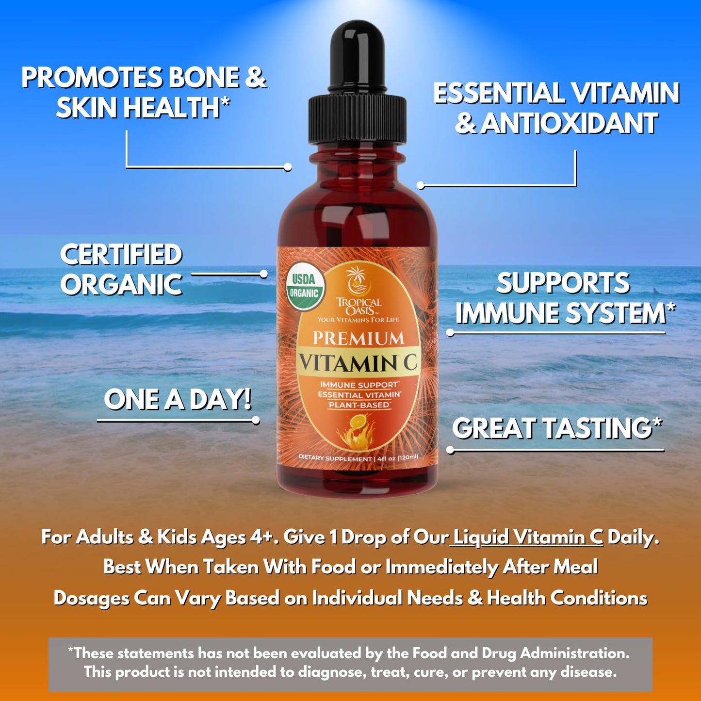 Tropical Oasis Vitamina C gotas líquidas paquete lateral