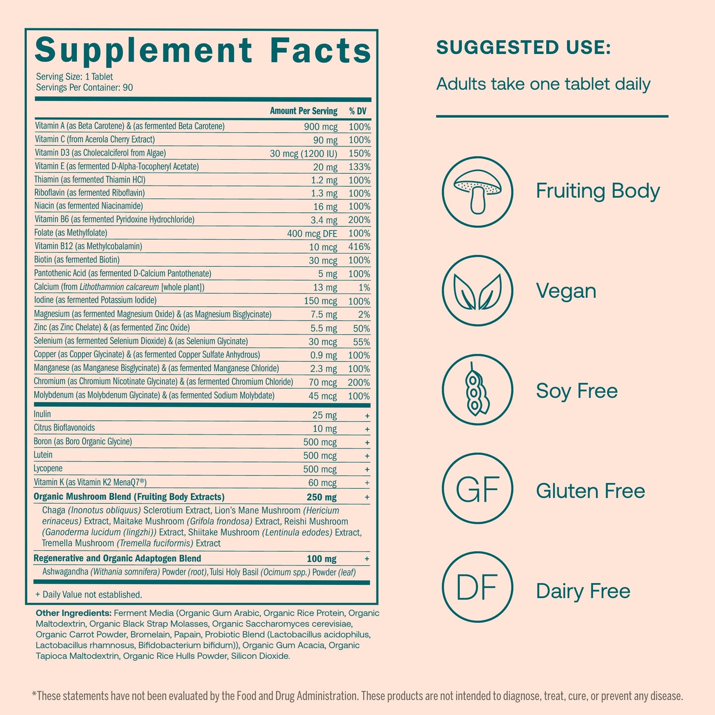 Información de ingredientes en el multivitamínico True Grace 40+