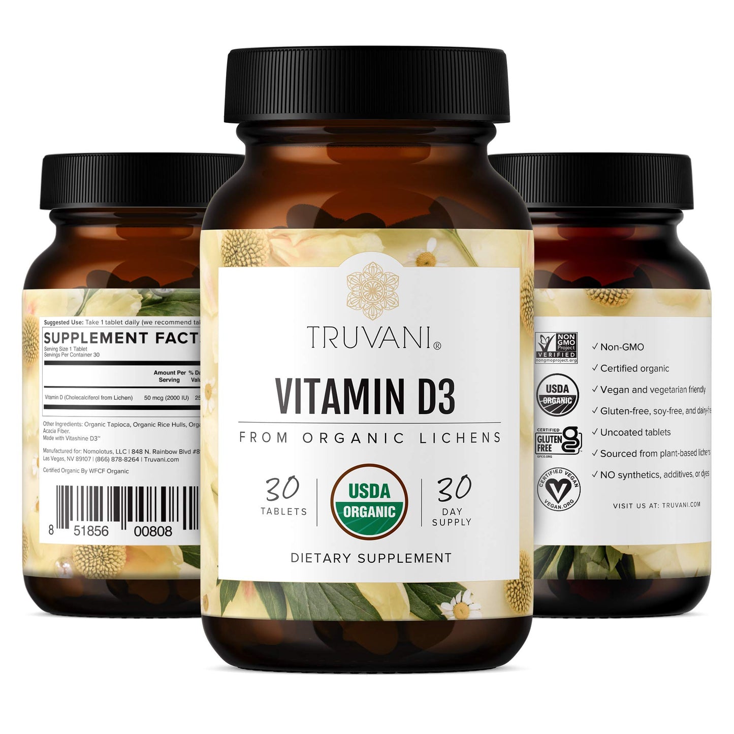 Truvani suplemento sin gluten ni gmo vitamina d3 30 tabletas