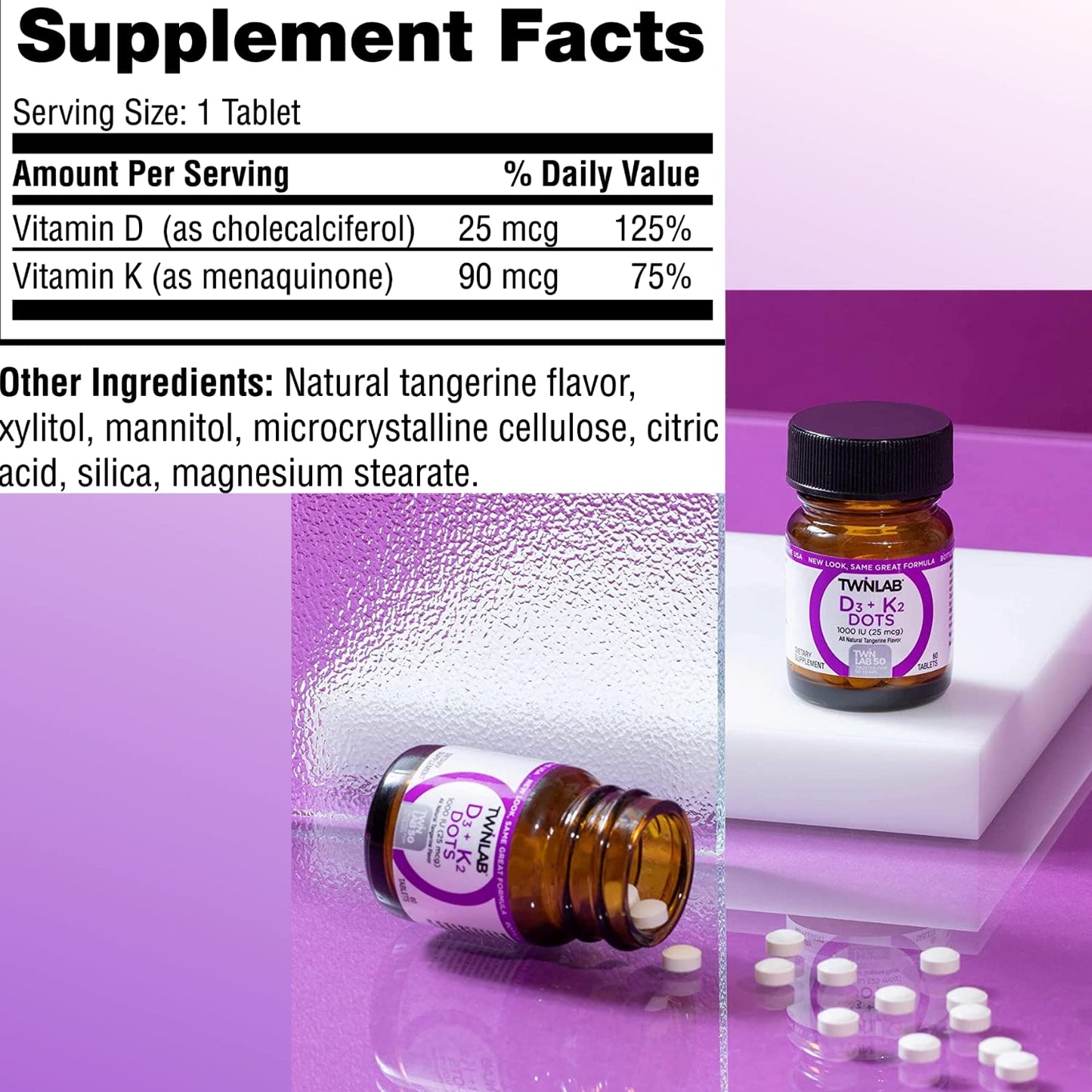 Etiqueta Twinlab Vitamina D3 1000 & K2 Dots