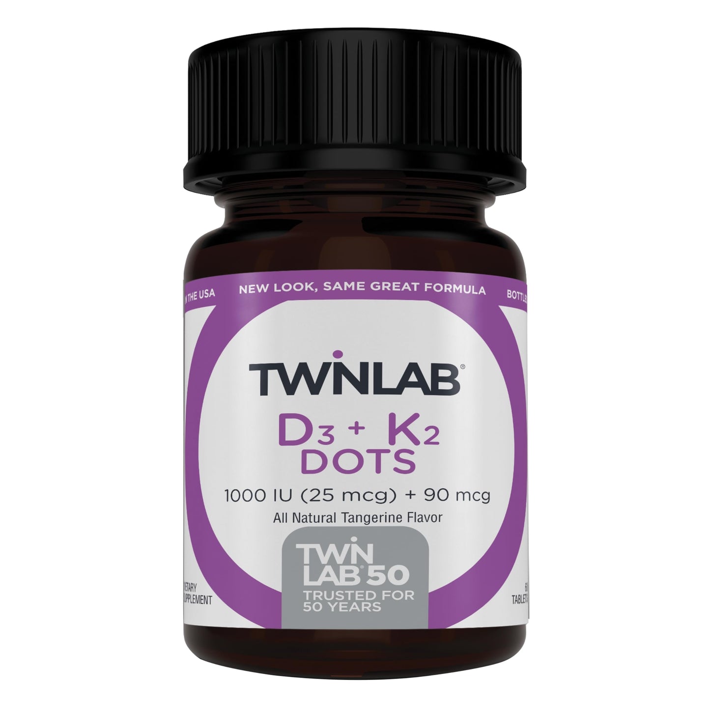 Frasco de Twinlab vitamina D3 1000 UI + K2 Dots 60 tabletas