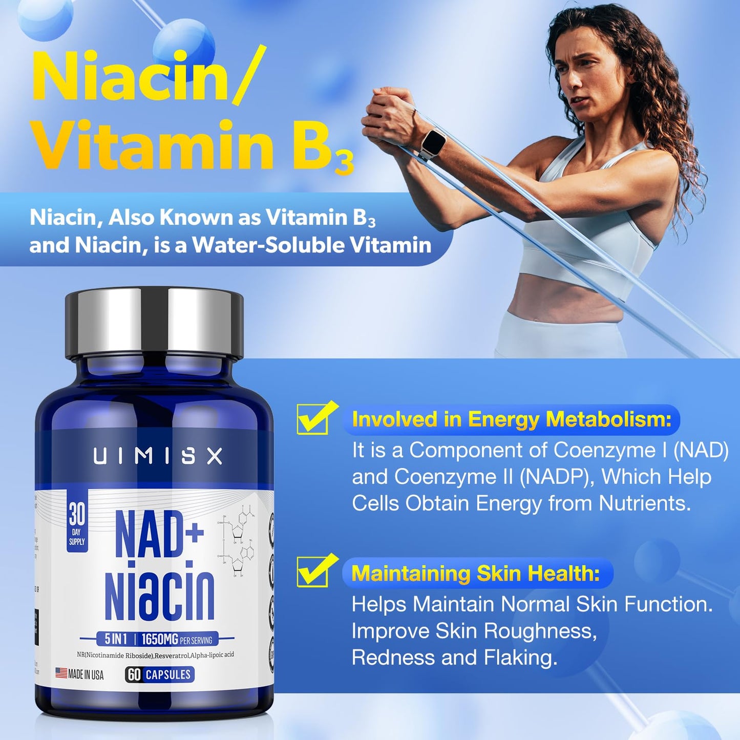 UIMISX suplemento NAD+ para vitalidad y energía diaria