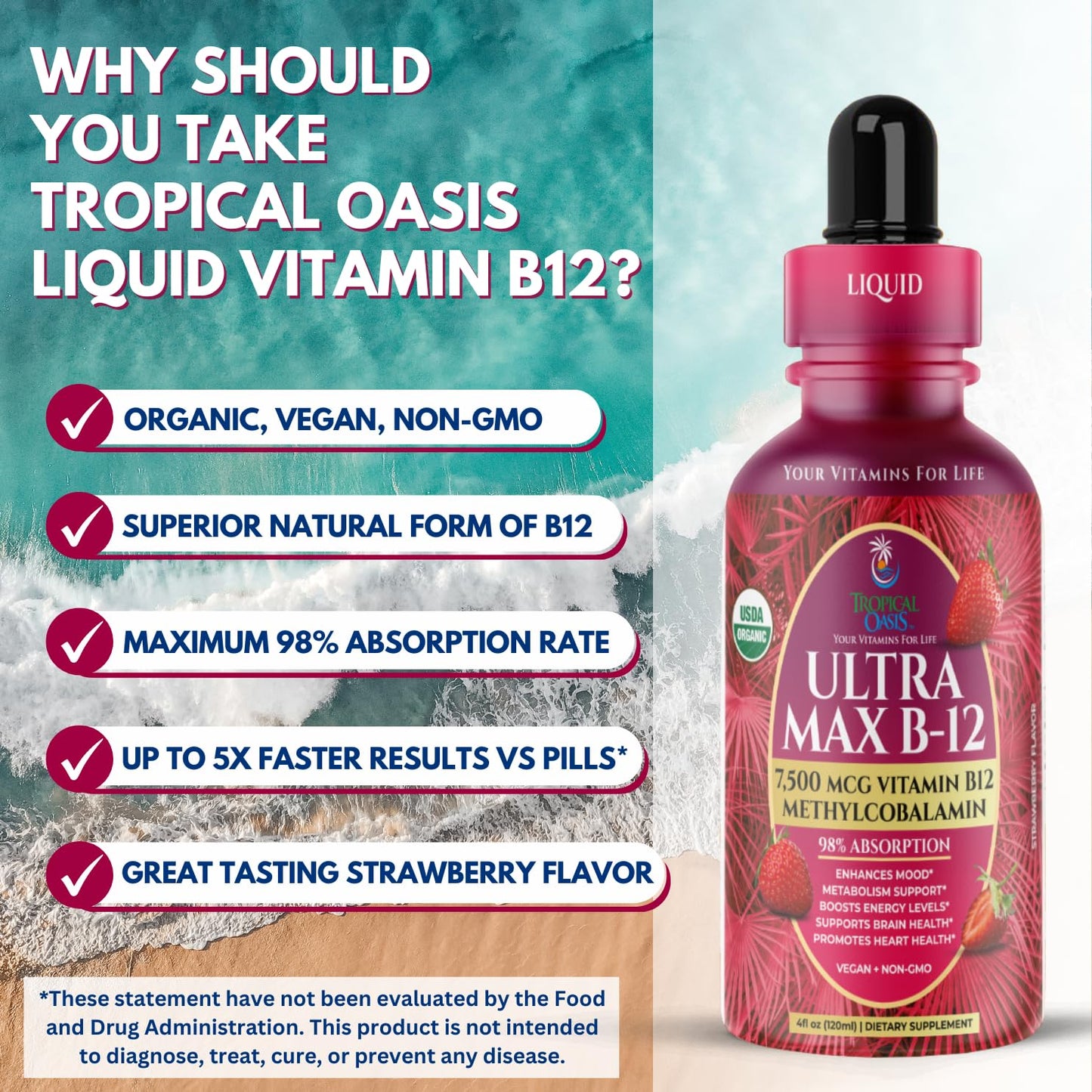 Ultra Max B12 gotas vitamina B12 líquida sabor fresa