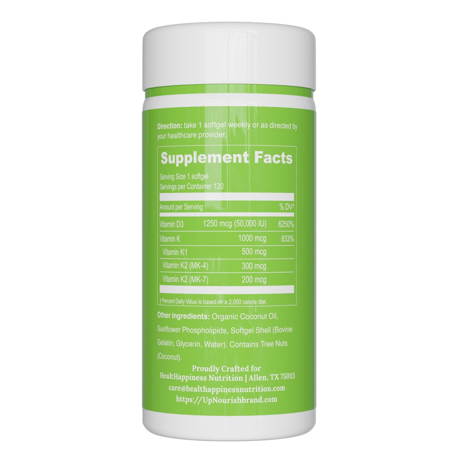 UpNourish mini softgels vitamina d3 y k para salud huesos