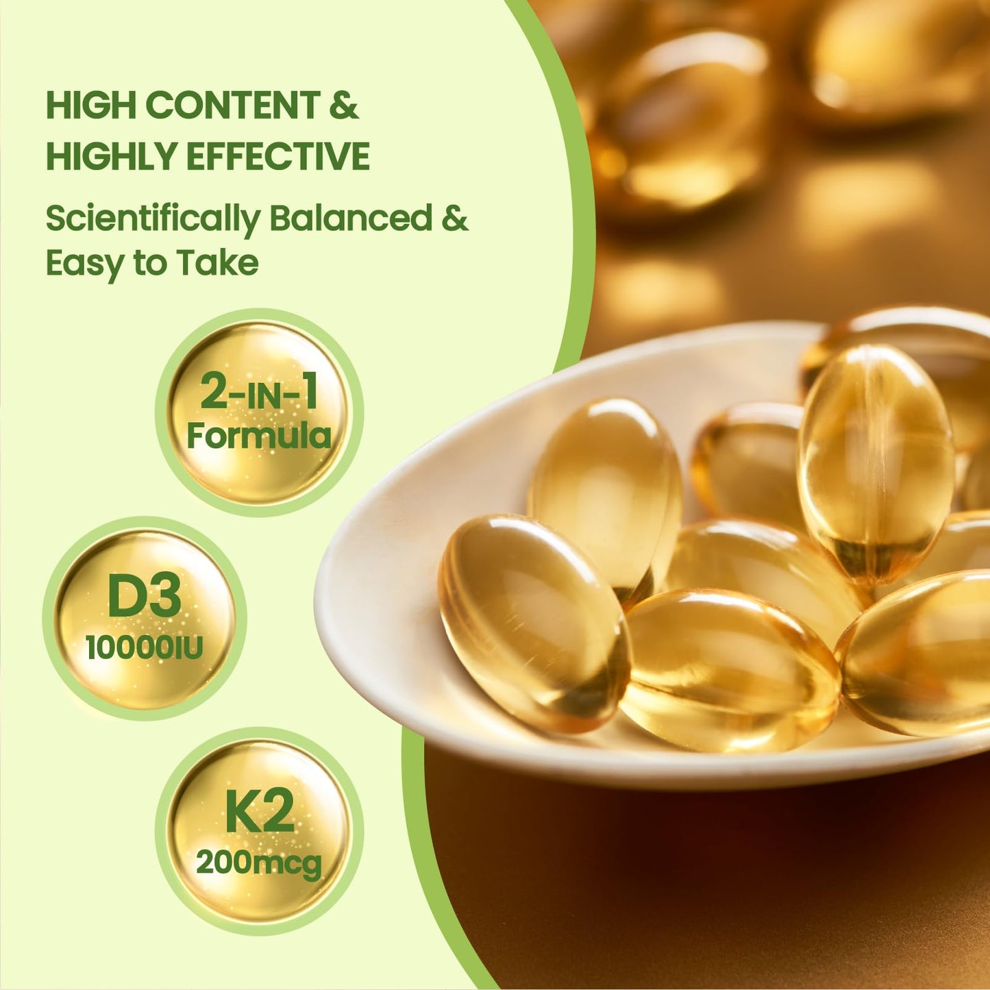 QVQ vitamin d3 k2 softgels frasco y cápsulas blandas