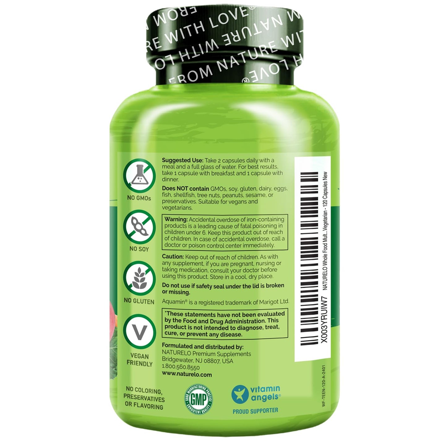 Uso sugerido de multivitamínico Naturelo para adolescentes.
