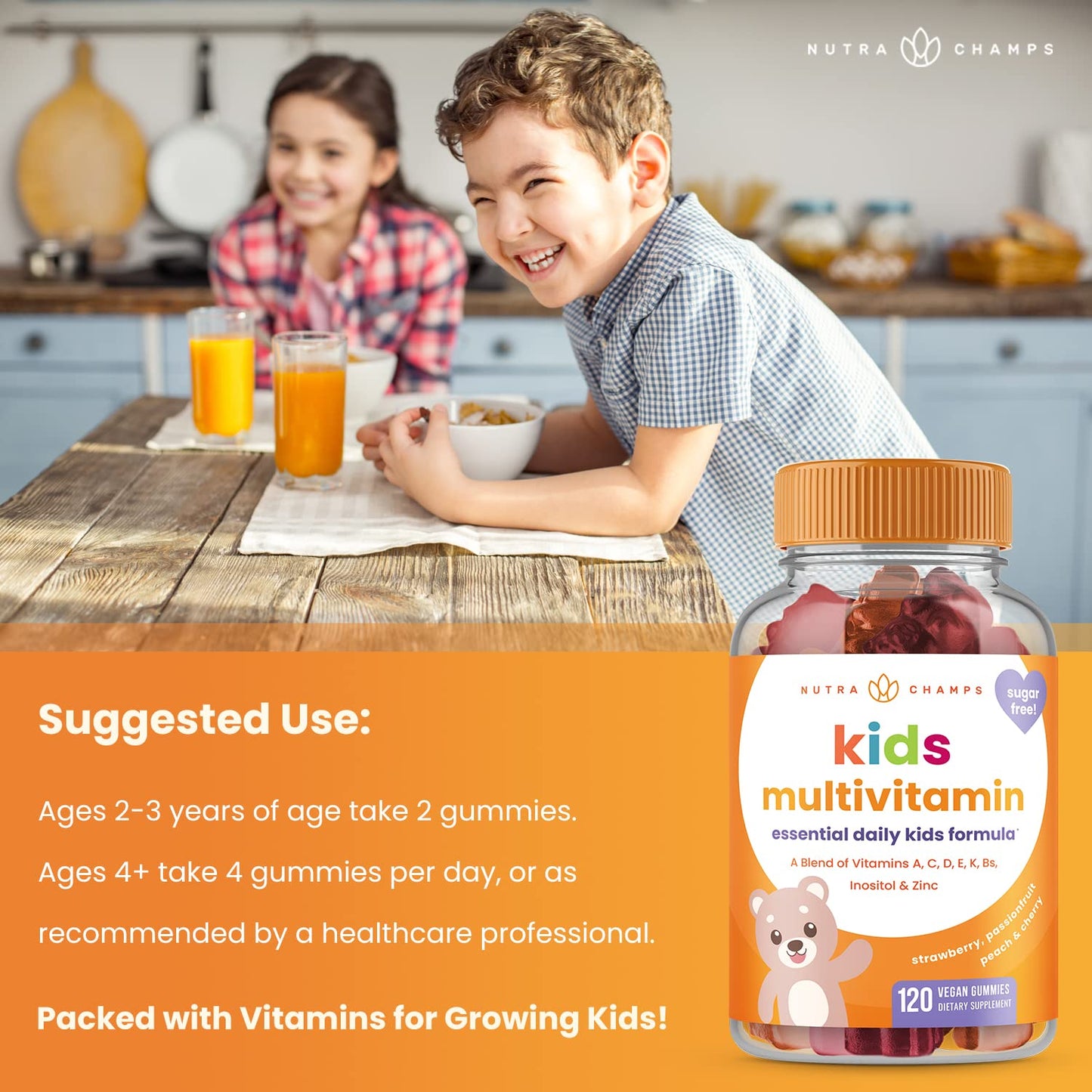 Uso sugerido para las vitaminas NutraChamps para niños