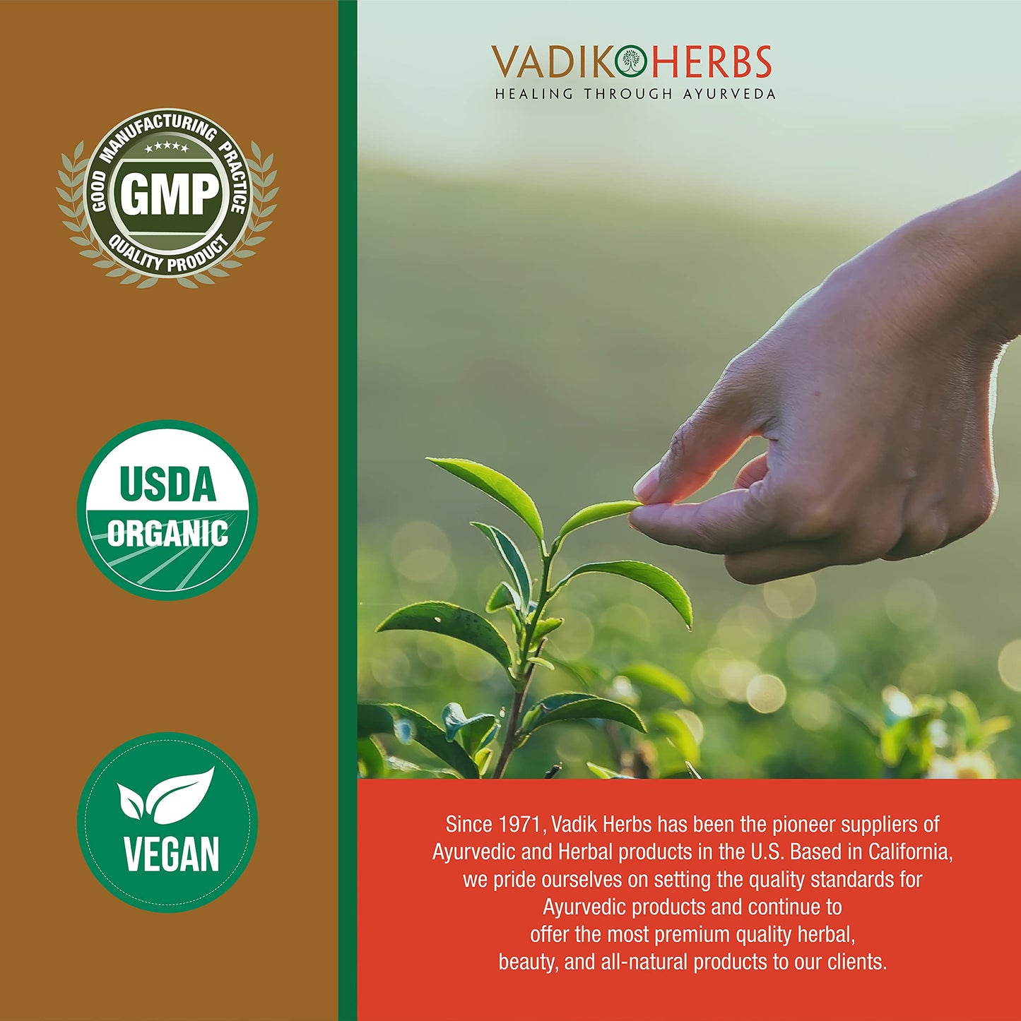 Vadik Herbs etiqueta de producto orgánico y vegano