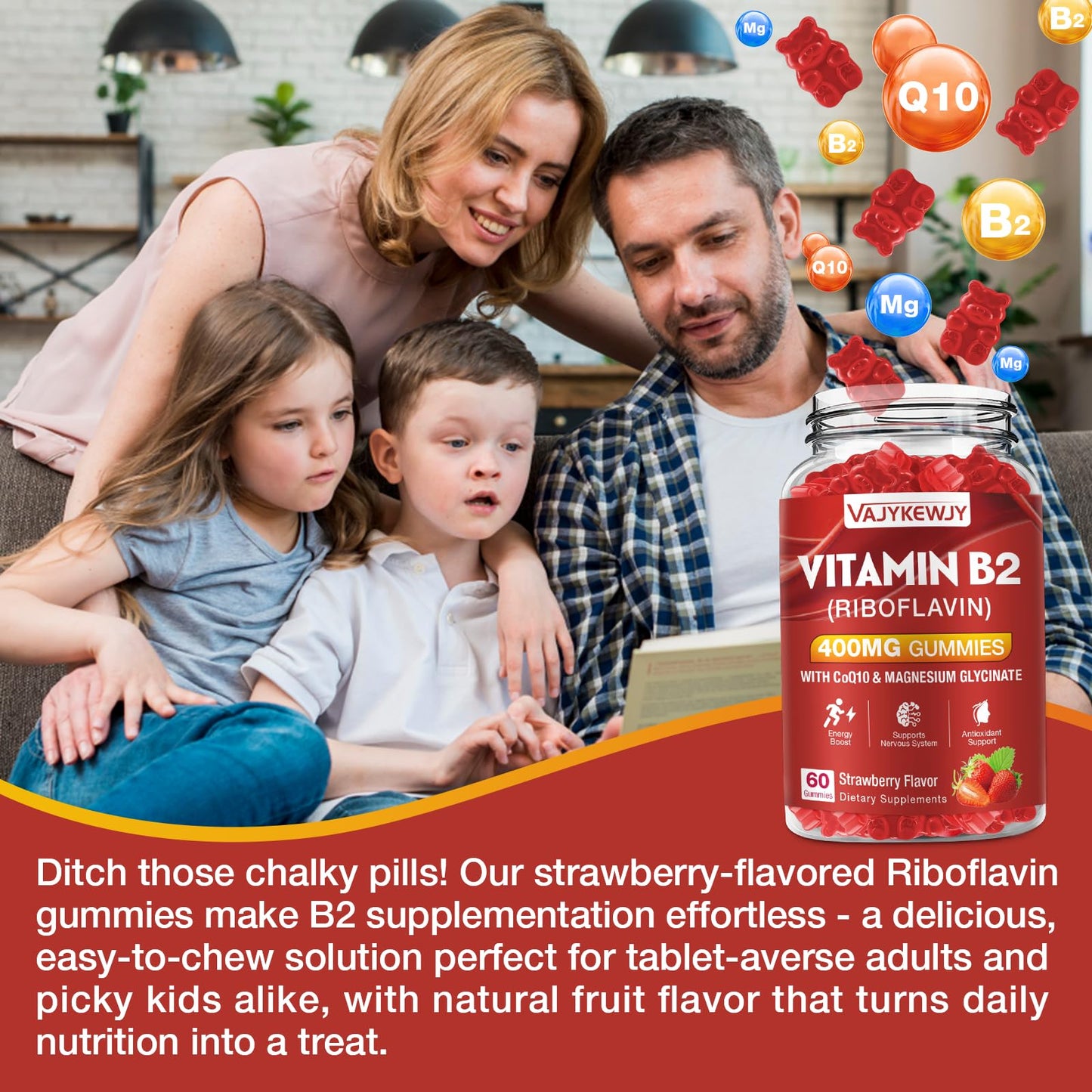VAJYKEWJY Gominolas de Vitamina B2 60 unidades
