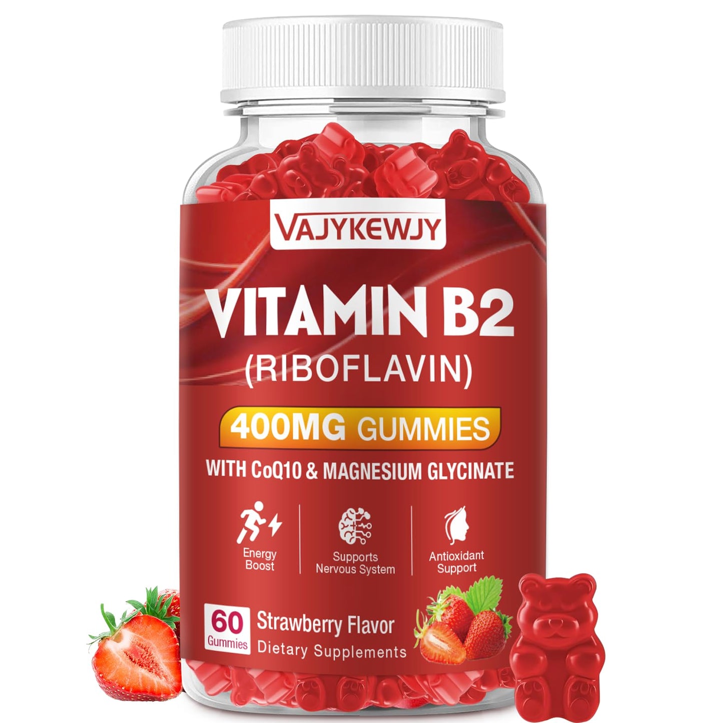 Gominolas de Vitamina B2 Riboflavina 400mg sabor fresa
