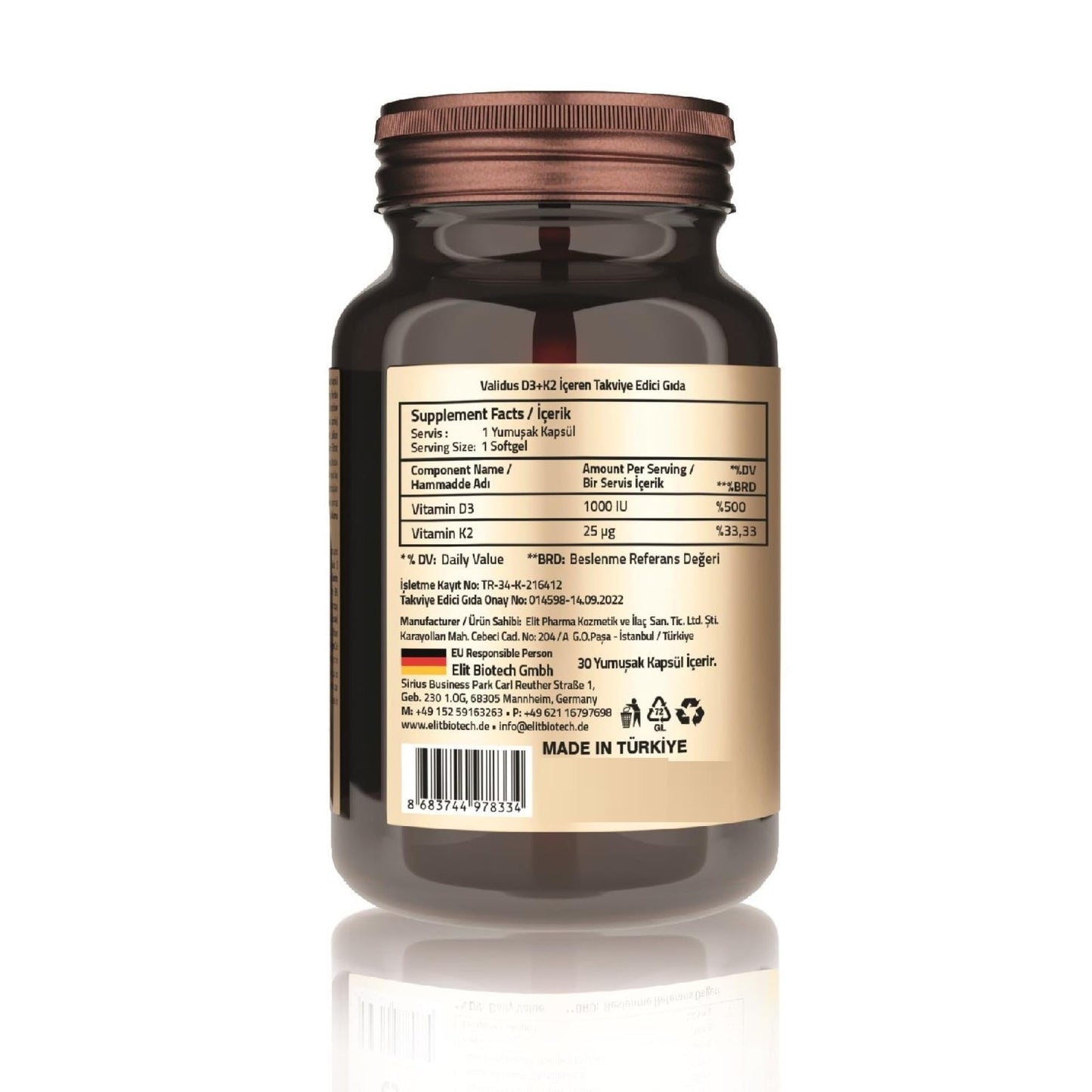 Validus suplemento vitamina D3 y K2 para salud cardiovascular