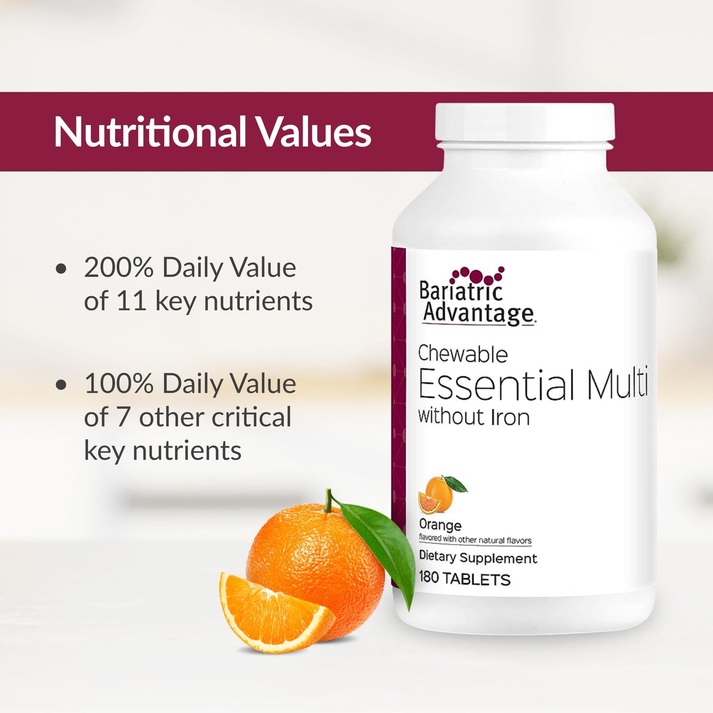 Valores nutricionales multivitaminas masticables Bariatric Advantage