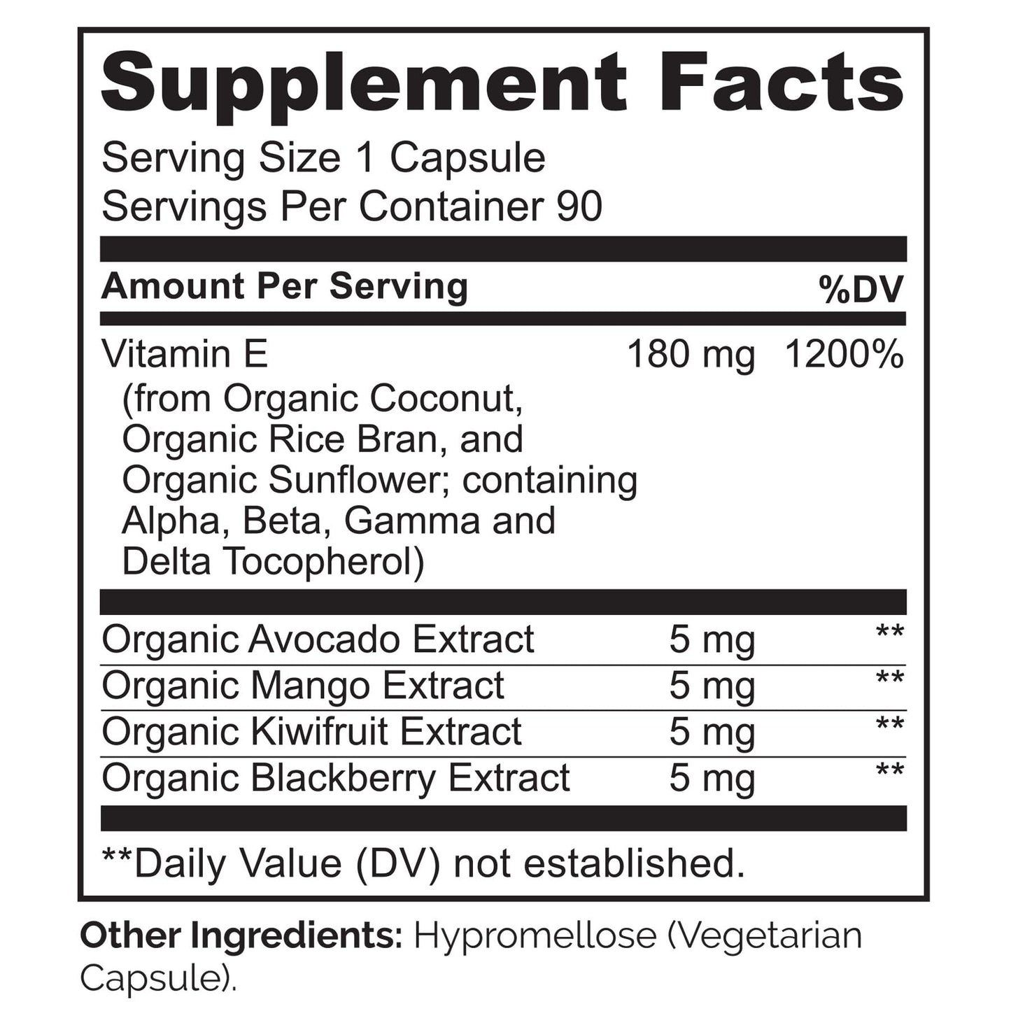 Declaración de valores saludables de vitamina E NATURELO.