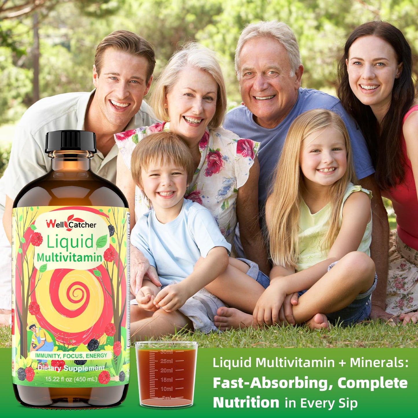 Vaso medidor para dosis precisa multivitaminas líquidas Wellcatcher