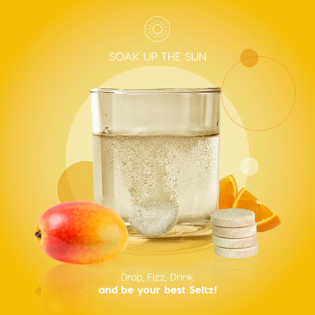Vaso con tableta efervescente vitamina D3 Seltz disolviéndose en agua