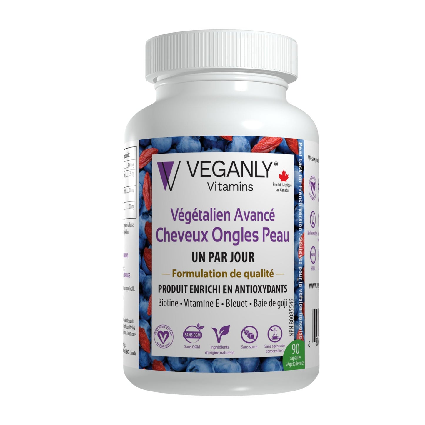 VEGANLY suplemento vegano con biotina para cabello uñas y piel