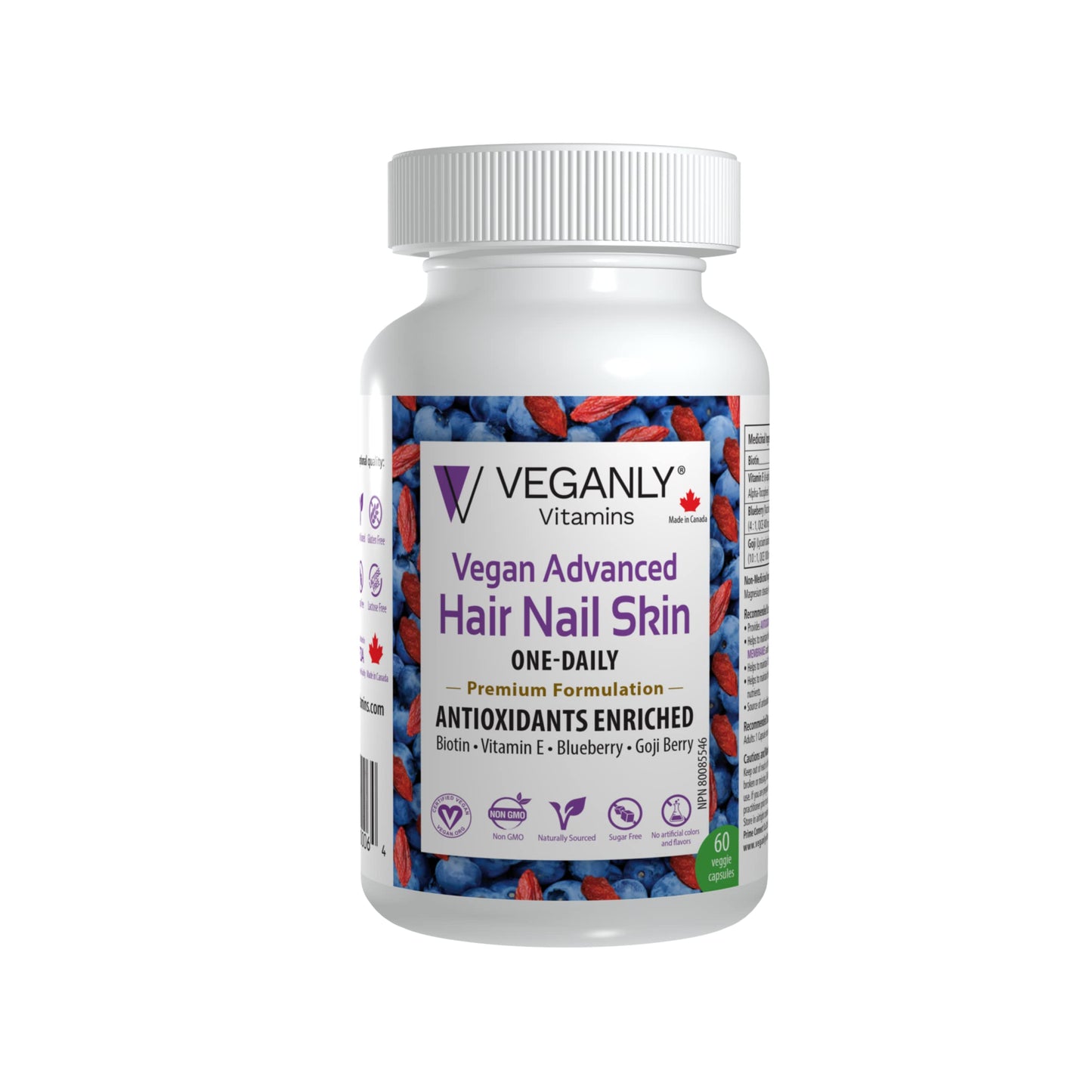 VEGANLY vitaminas veganas suplemento para cabello y uñas 60 cápsulas vegetales